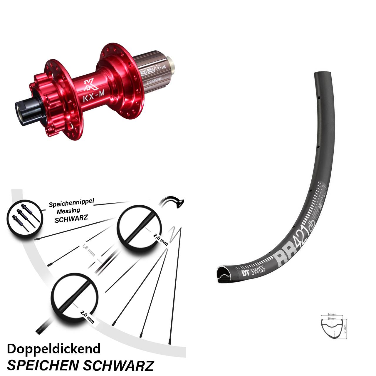 DT Swiss RR 421 Hinterrad Steckachse KX-M rot 12x142 mm 11-fach 28 Zoll
