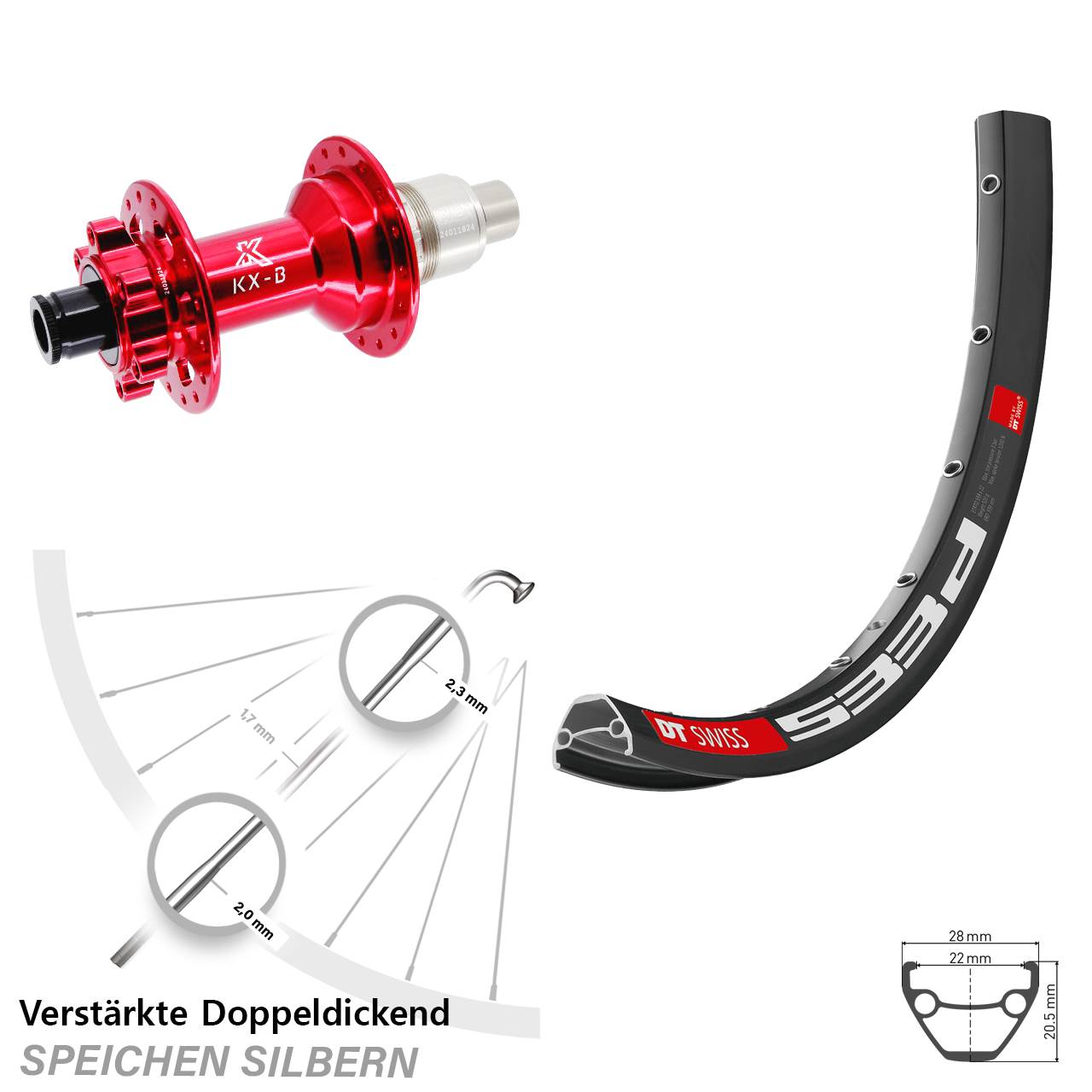 26 Zoll DT Swiss 533 D KX-B rot Disc Laufrad 12x148 XD 11-12 fach