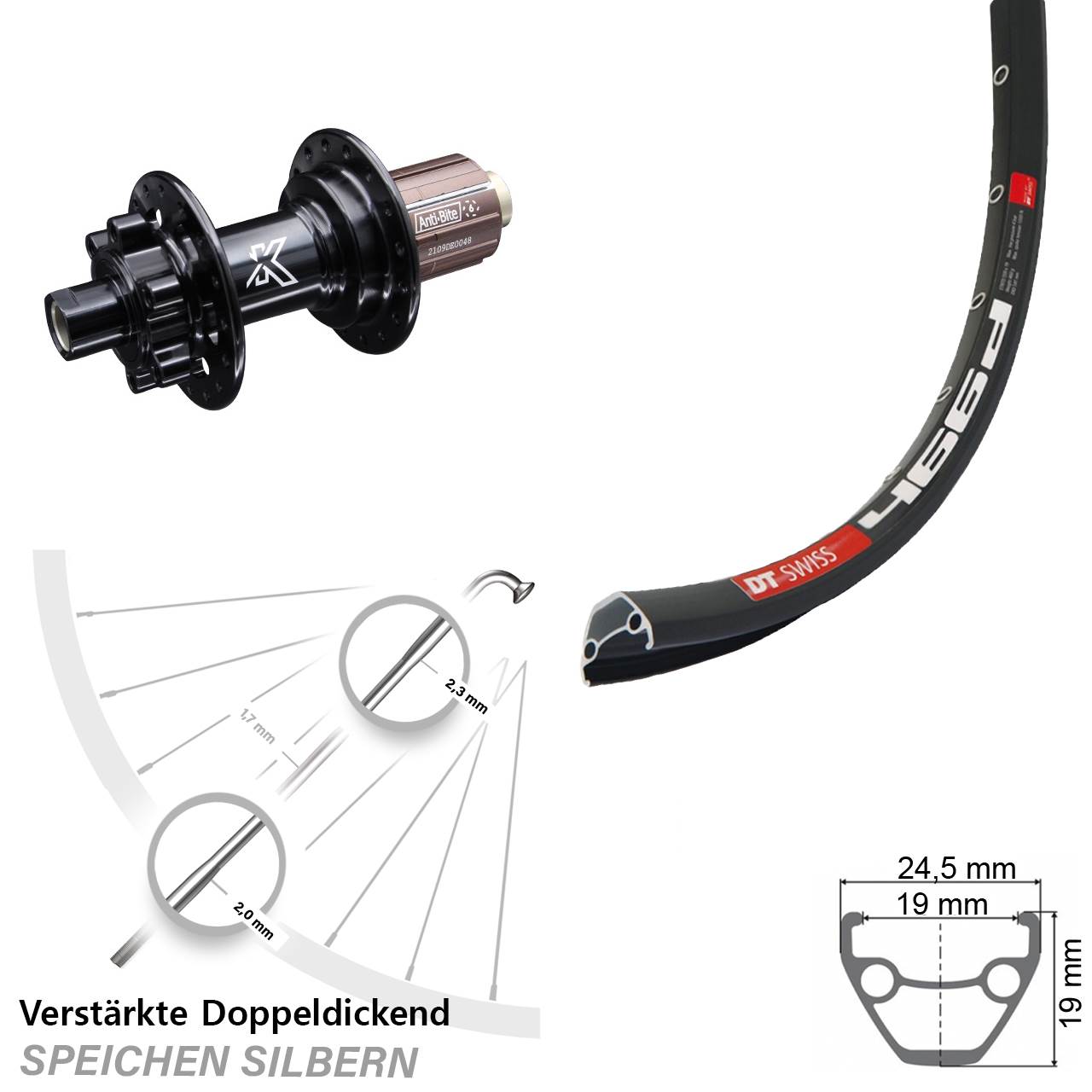 29 Zoll DT Swiss 466d KX-M 6-Loch Hinterrad 12x142 8-12 fach HG