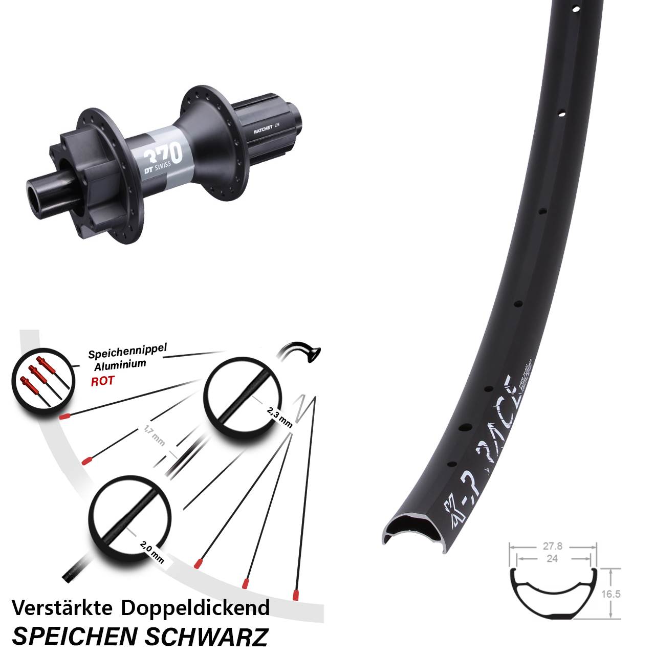 28 Zoll KX-R Race DT Swiss 370 Disc Laufrad 12x148 8-11 fach