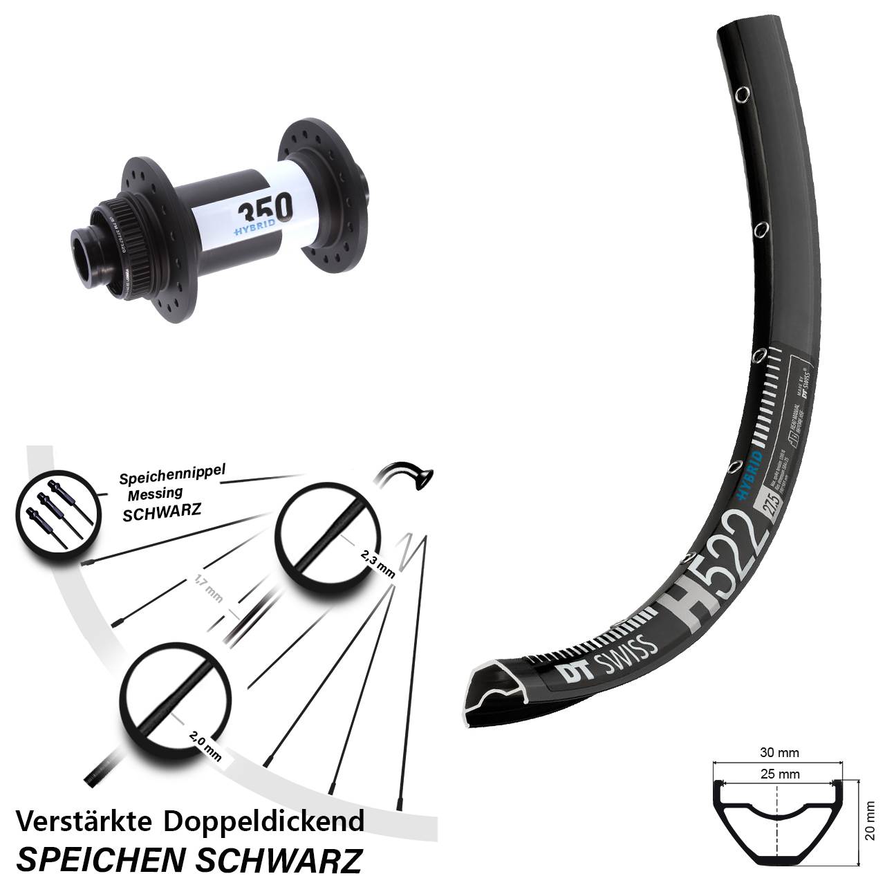 Centerlock 650B Vorderrad H522 DT Swiss 350 Hybrid 15x110 Boost