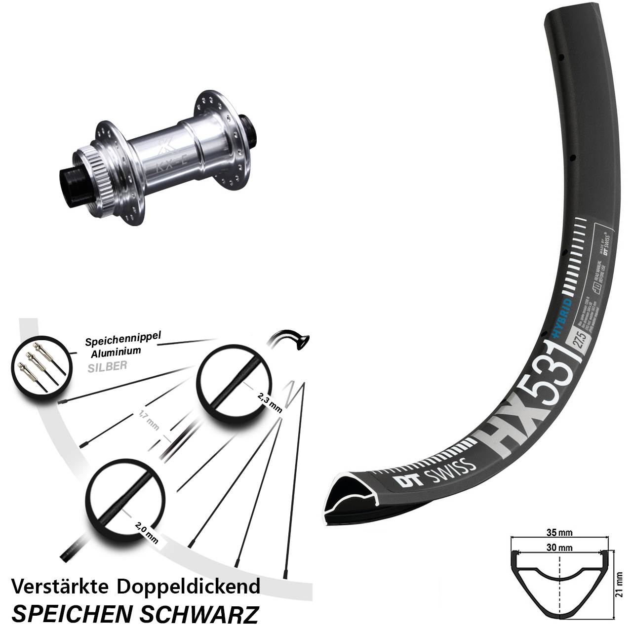 Vorderrad Centerlock 29 Zoll DT Swiss HX 531 KX-E 15x100
