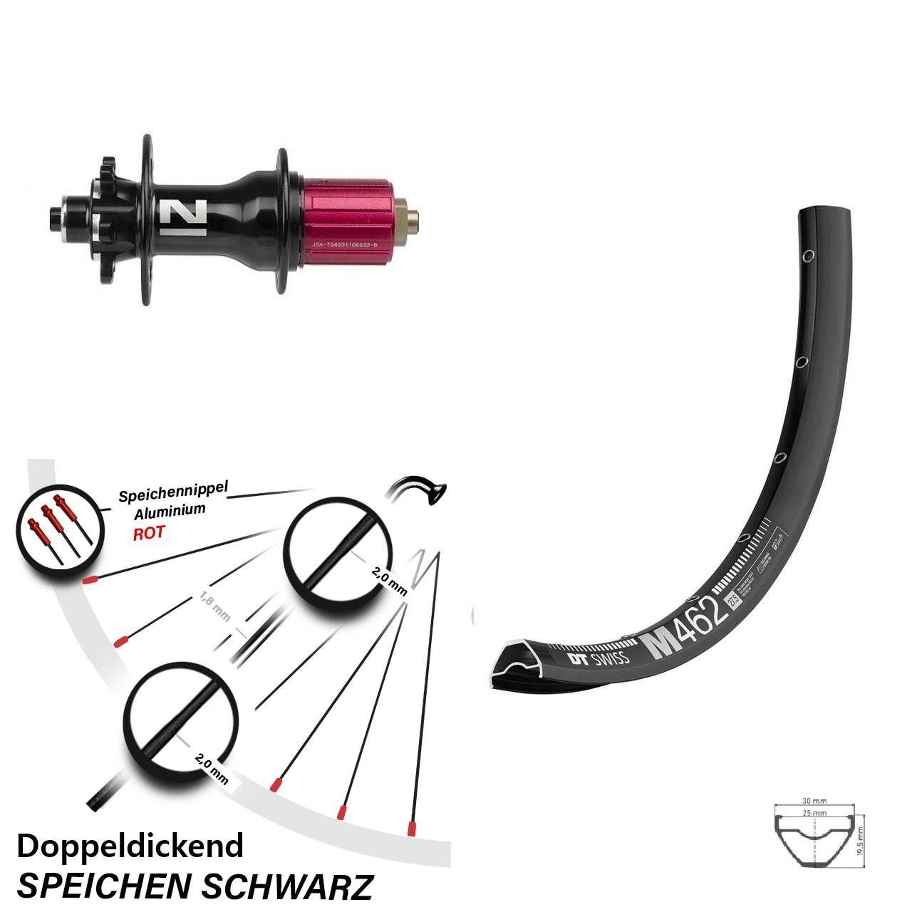 Hinterrad 6-Loch 27,5 Zoll DT Swiss M462 Novatec Superlight 8-12 fach HG QR