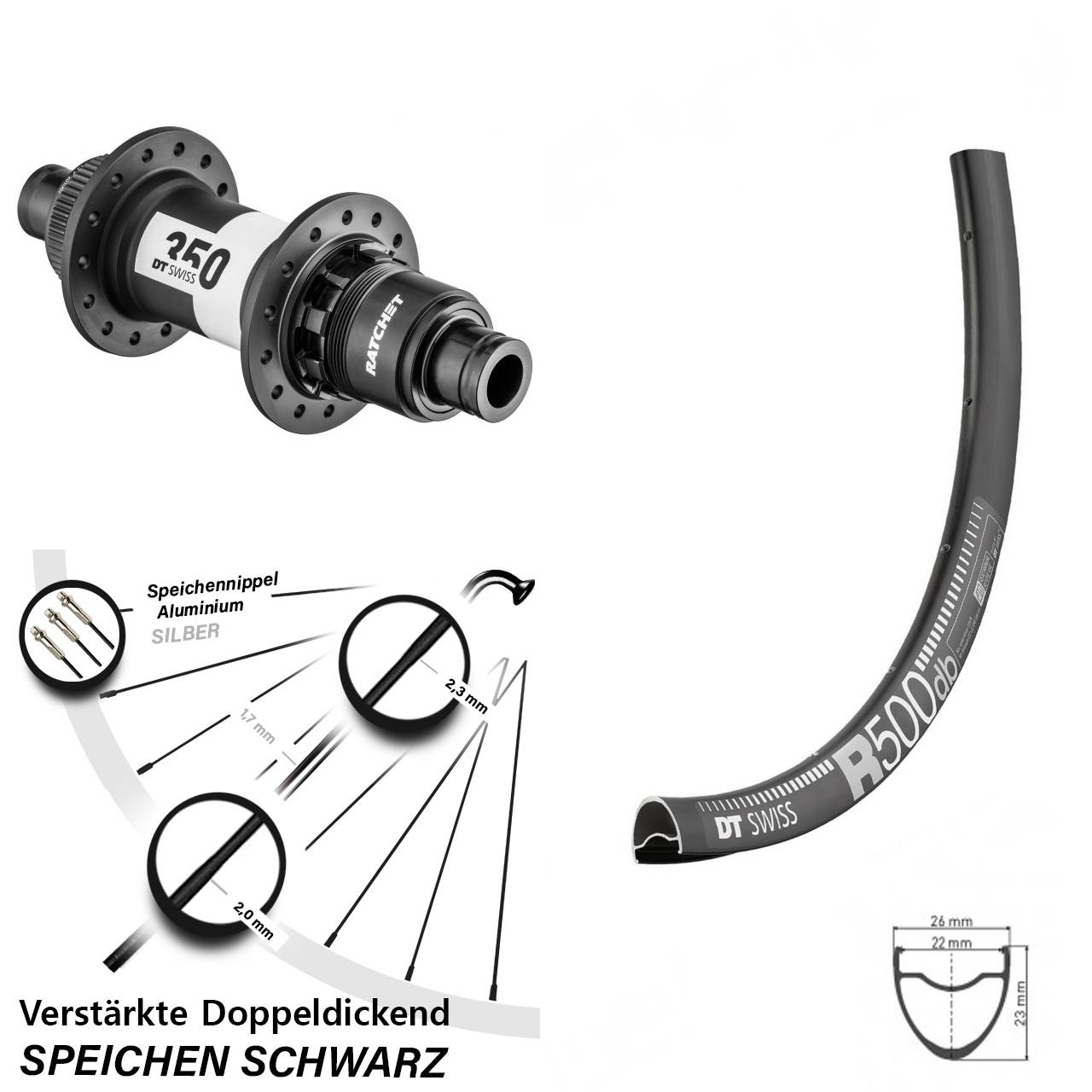 DT Swiss R500-350 Road 28-29 Zoll Disc Hinterrad 12x142 XDR