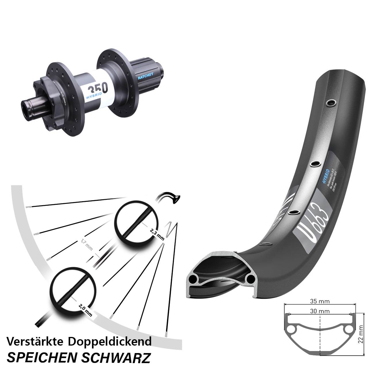 650B DT Swiss U663-350 Hybrid Boost Disc Laufrad 12x148 8-11 fach HG