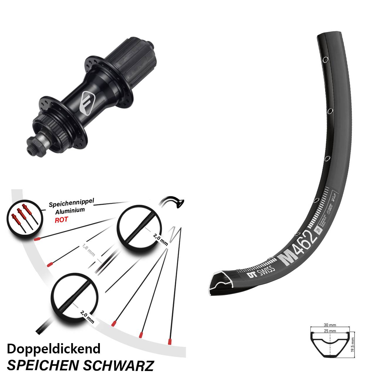 DT Swiss M 462 Formula CL-52 27,5 Zoll Disc Hinterrad QR 8-11 fach