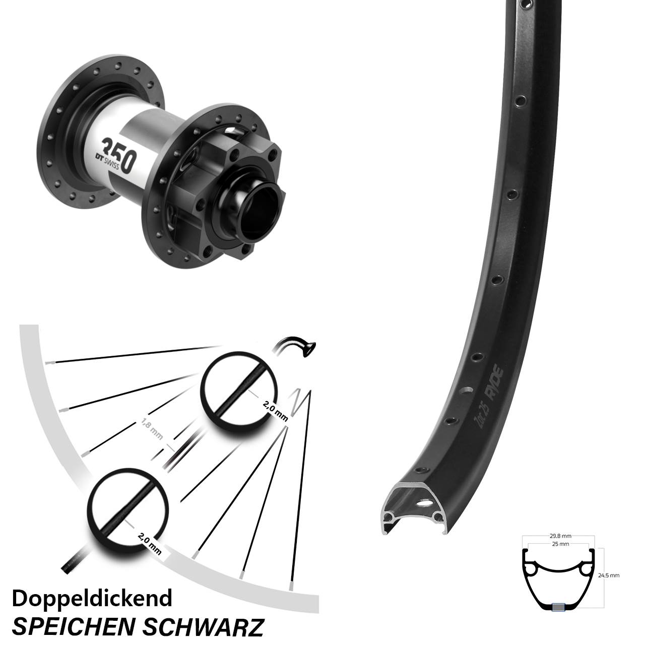 6-Loch Vorderrad 20x110 Boost 28-29 Zoll Ryde ZAC 25 DT Swiss 350