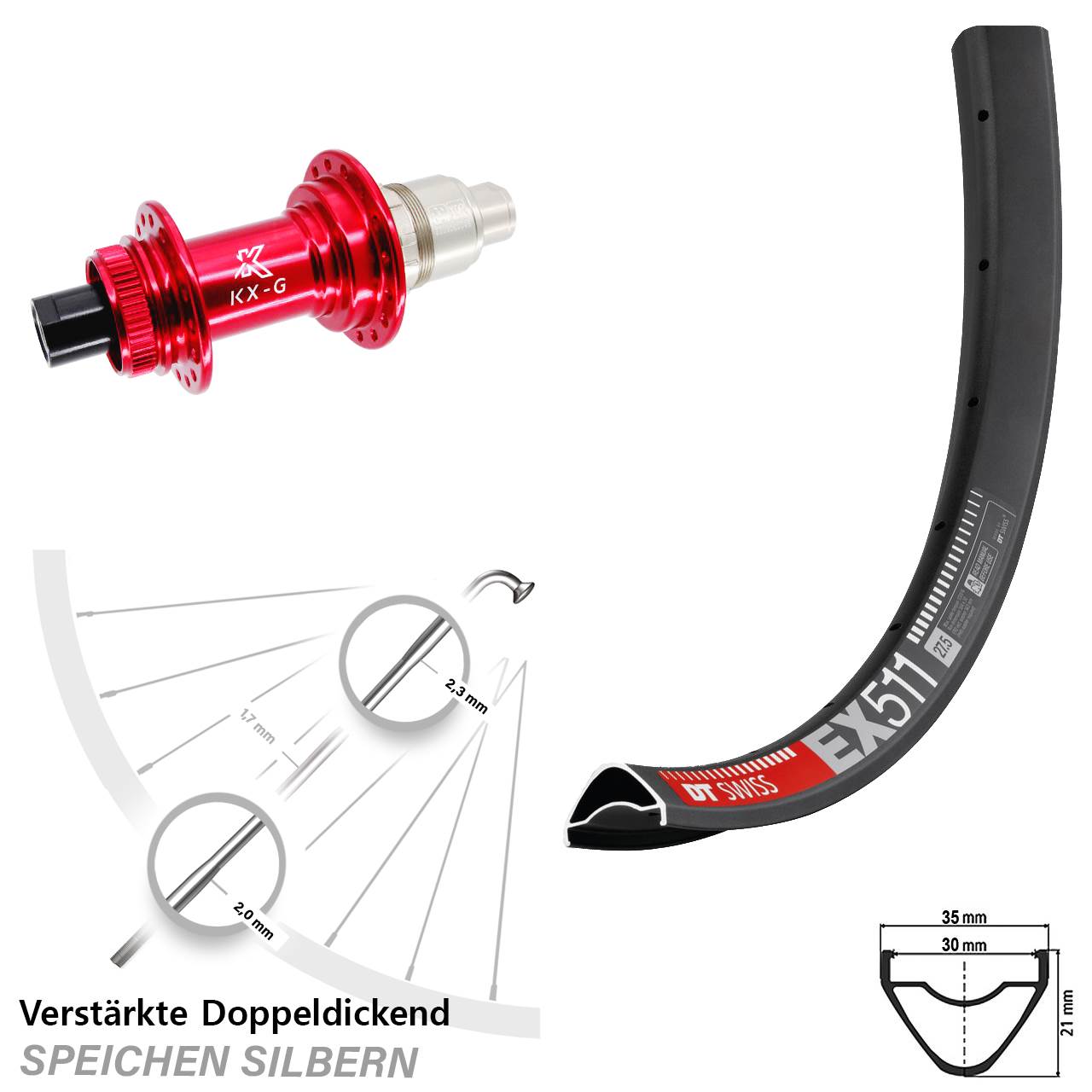 Disc Hinterrad 29 Zoll DT Swiss EX 511 KX-G rot XDR 12x142