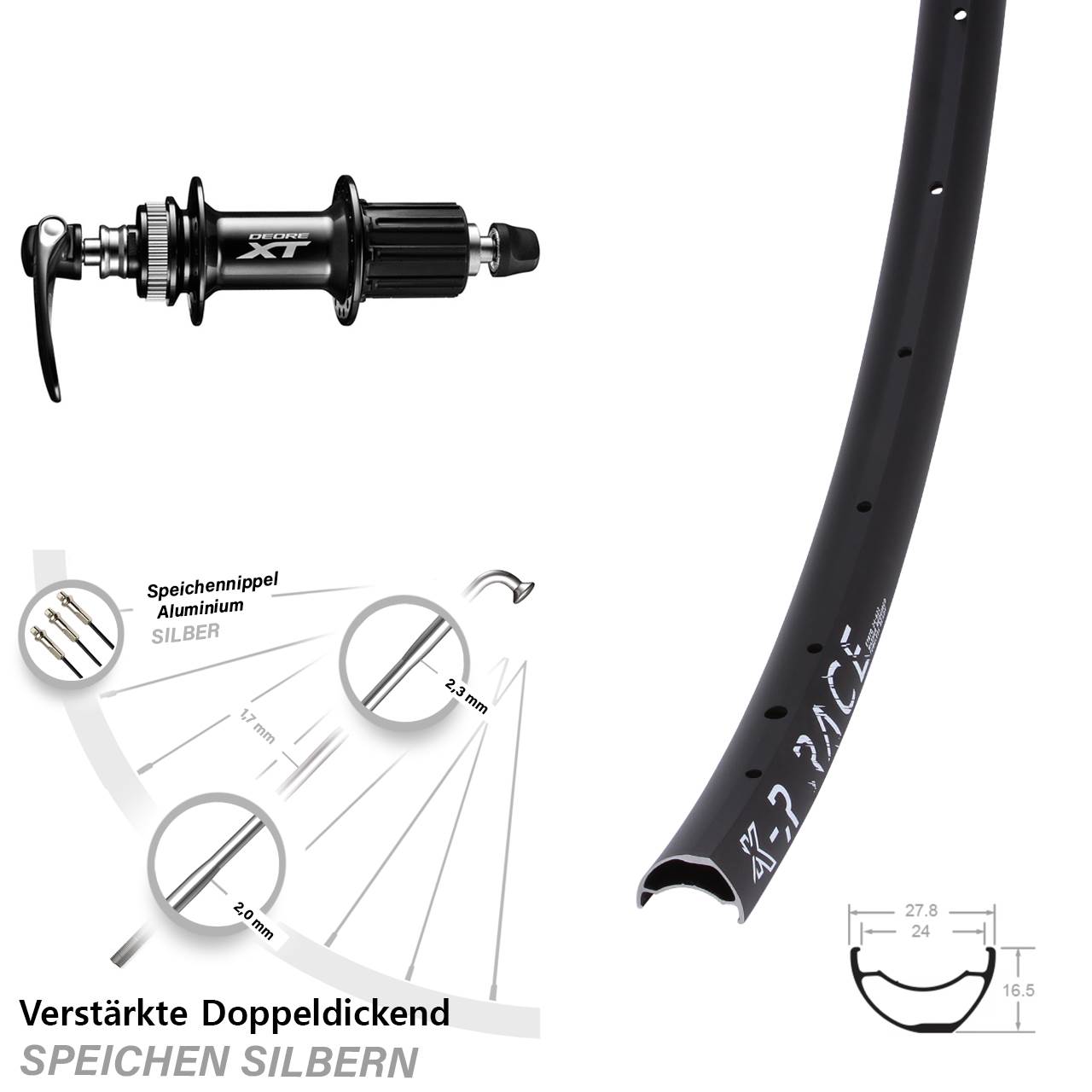 29 Zoll KX-R Race Shimano XT Disc Hinterrad für Schnellspanner 8-11 fach HG