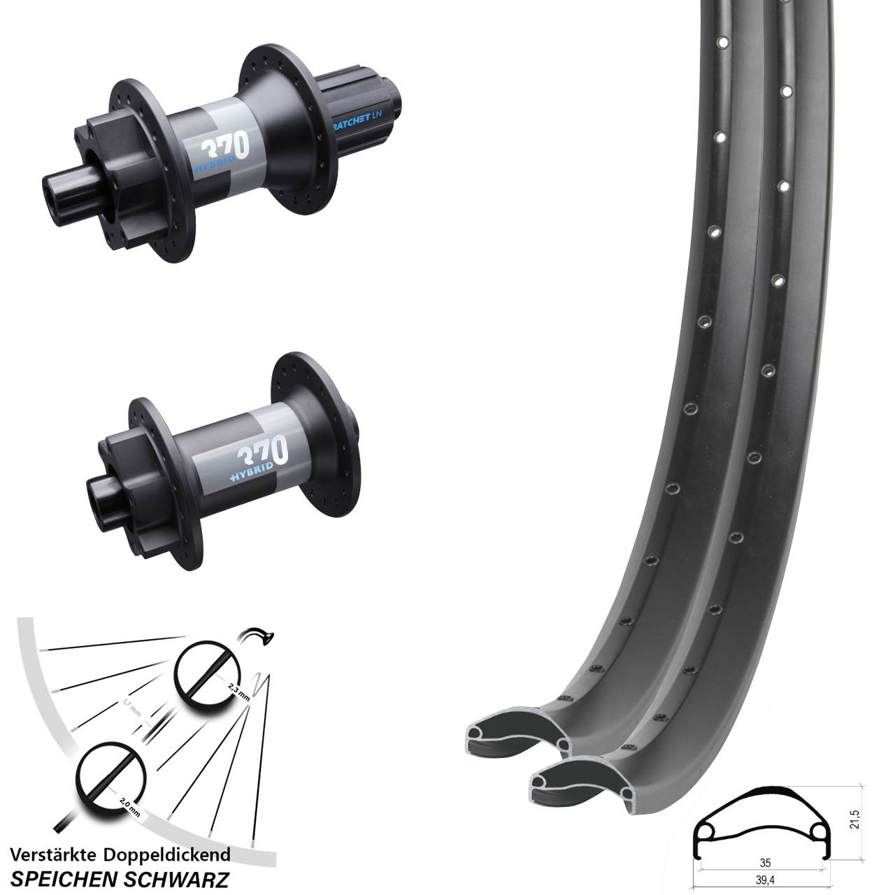 Boost Laufradsatz 6-Loch 29 Zoll Ambrosio E35 DT Swiss Hybrid 370 8-11 fach HG