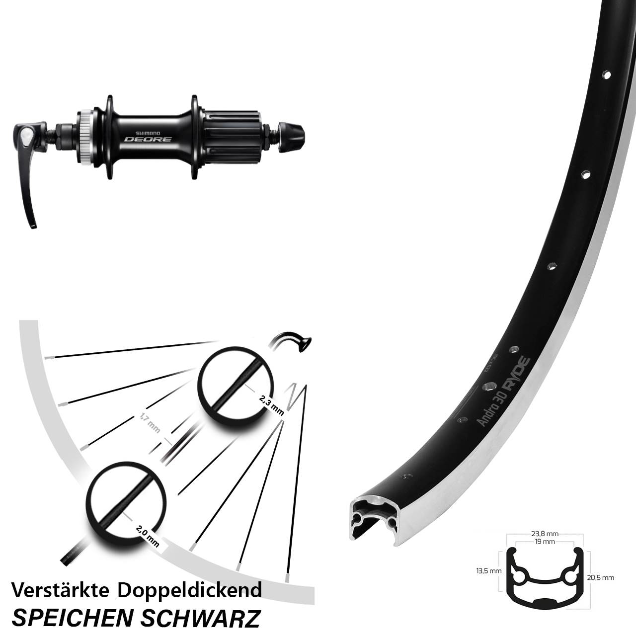 Ryde Andra 30 Shimano Deore 26 Zoll Hinterrad 8-11 fach