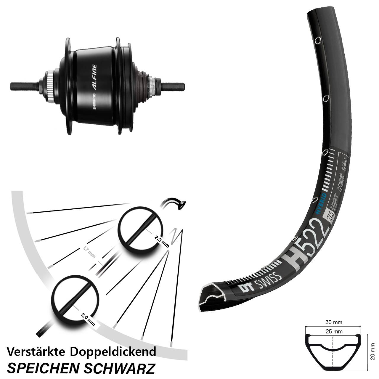 DT Swiss H522 Hinterrad 29 Zoll Shimano Alfine 8 Gang