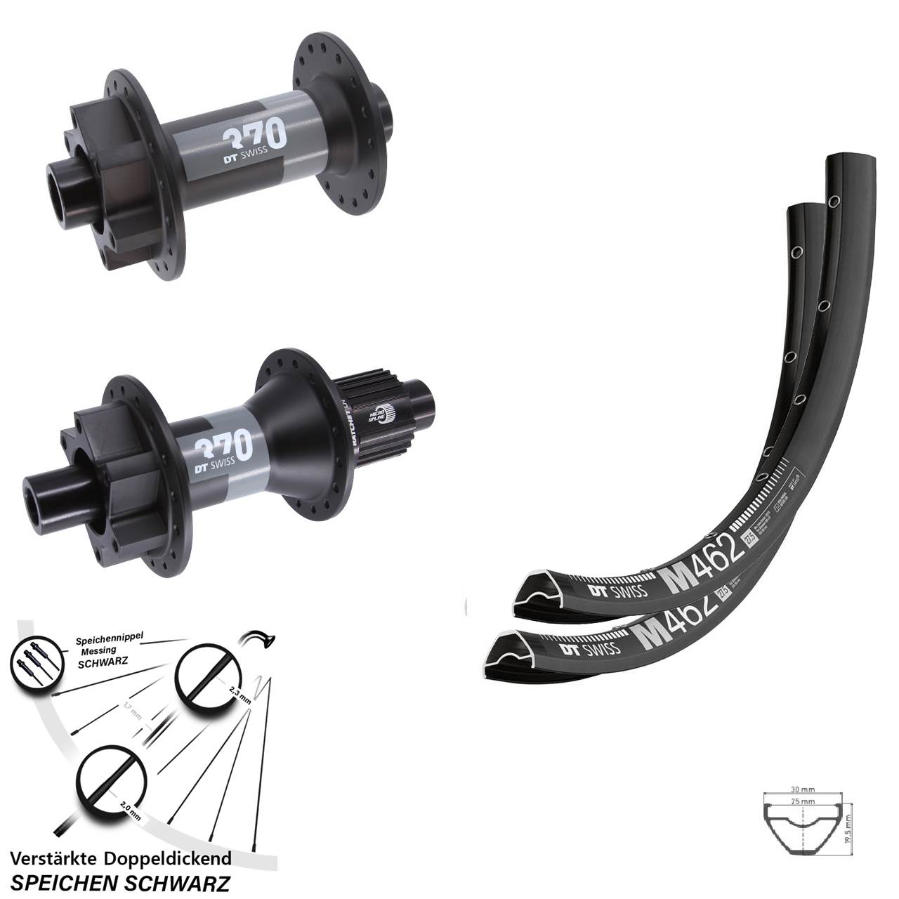 DT Swiss M462-370 27,5 Zoll Disc Laufradsatz 15x110 12x148 Boost Micro Spline