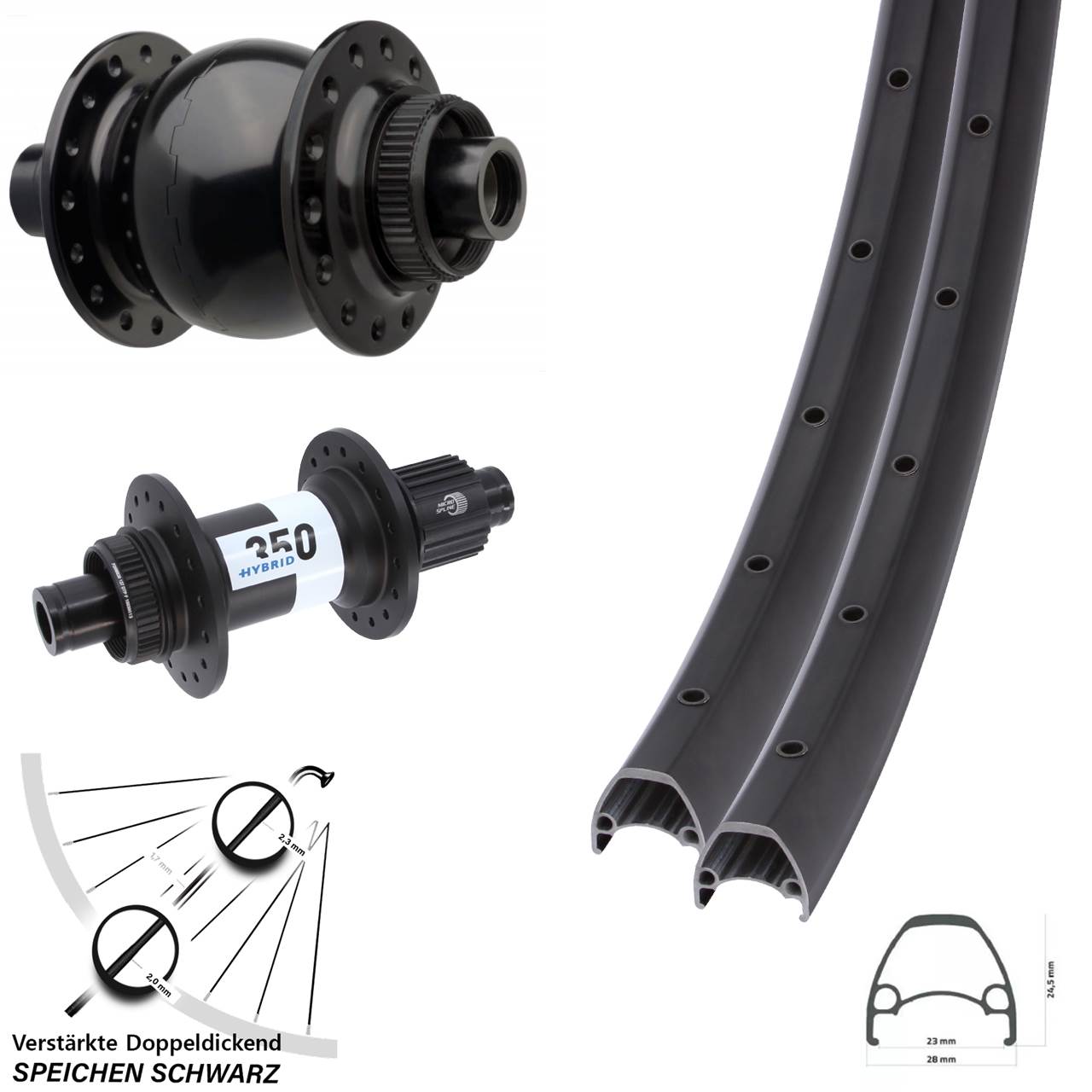 Disc Laufradsatz Boost 29 Zoll Ambrosio Sport DT Swiss Hybrid 350 SON 28 Micro Spline