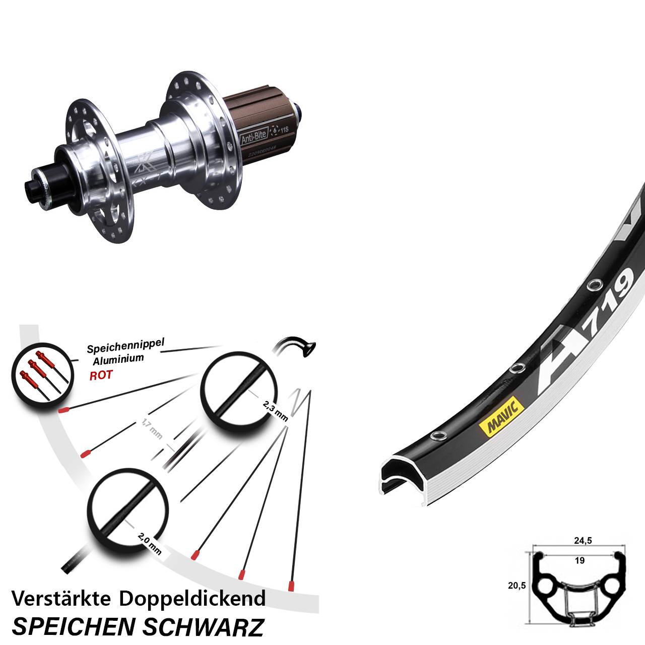 Hinterrad für Schnellspanner 28 Zoll Mavic A719 KX-T 8-12 fach
