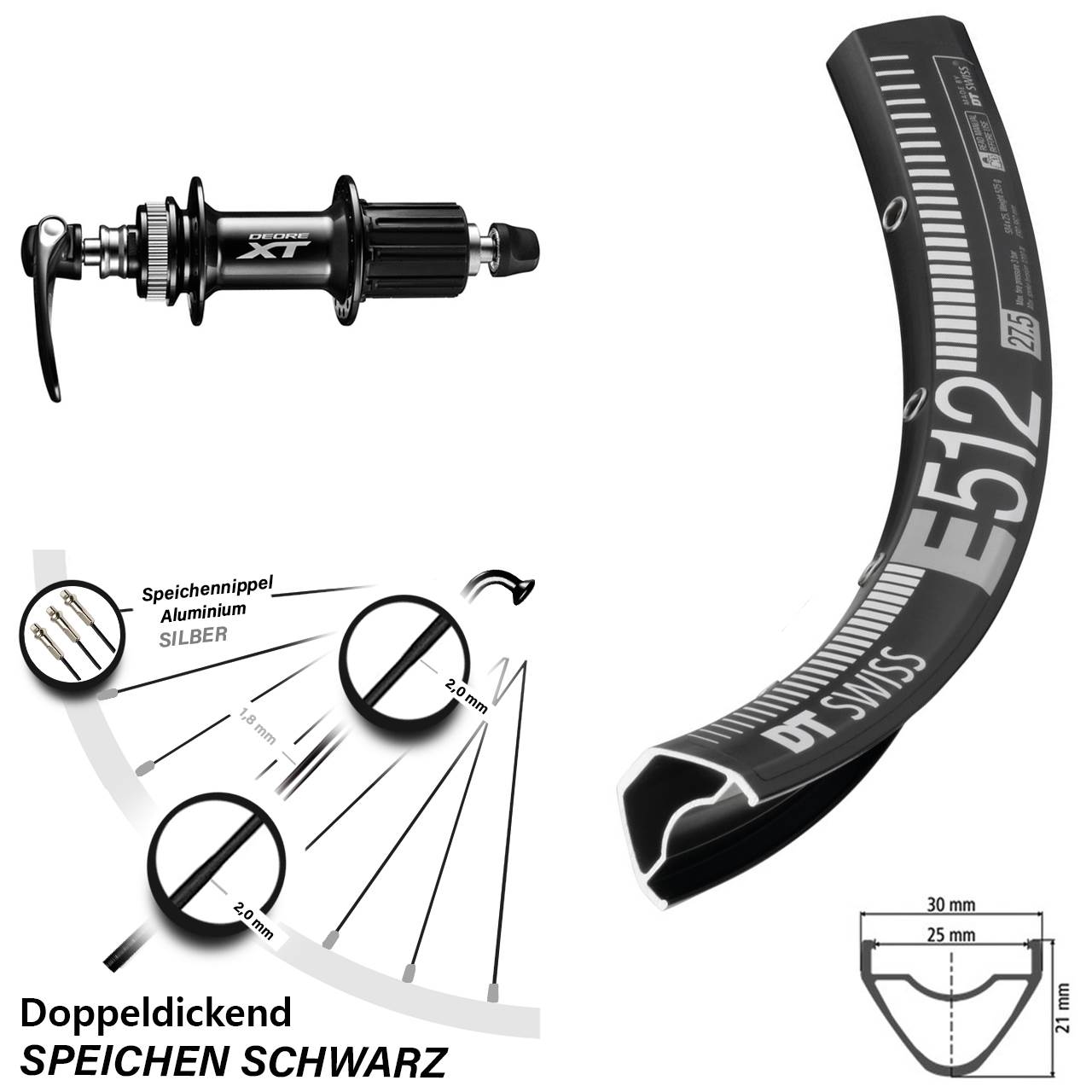 Hinterrad 27,5 Zoll DT Swiss E512 Shimano FH-M8000 5x135 Centerlock 8-11 fach HG