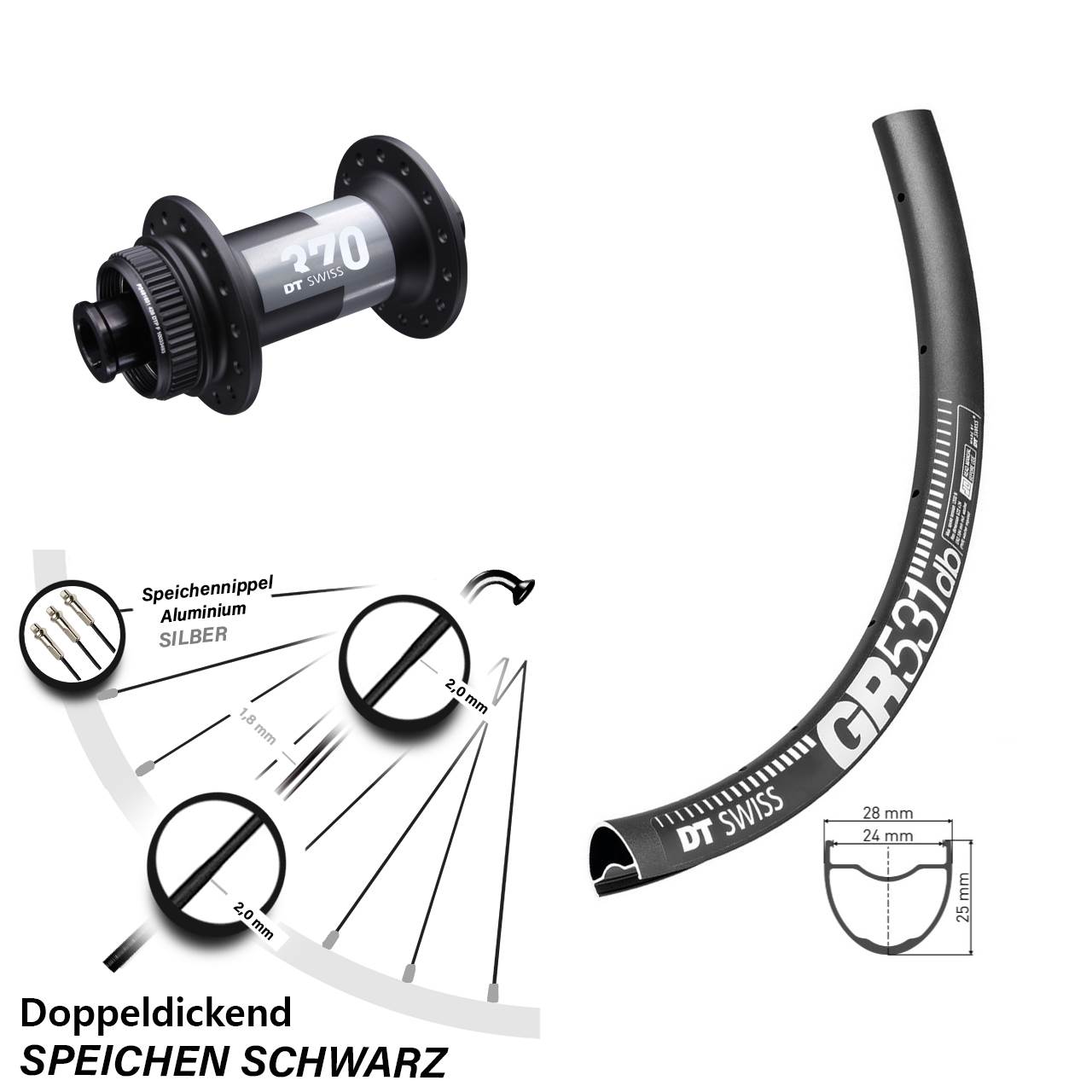 GR 531 DT Swiss 370 Centerlock 12x100 mm Steckachse Vorderrad Gravel