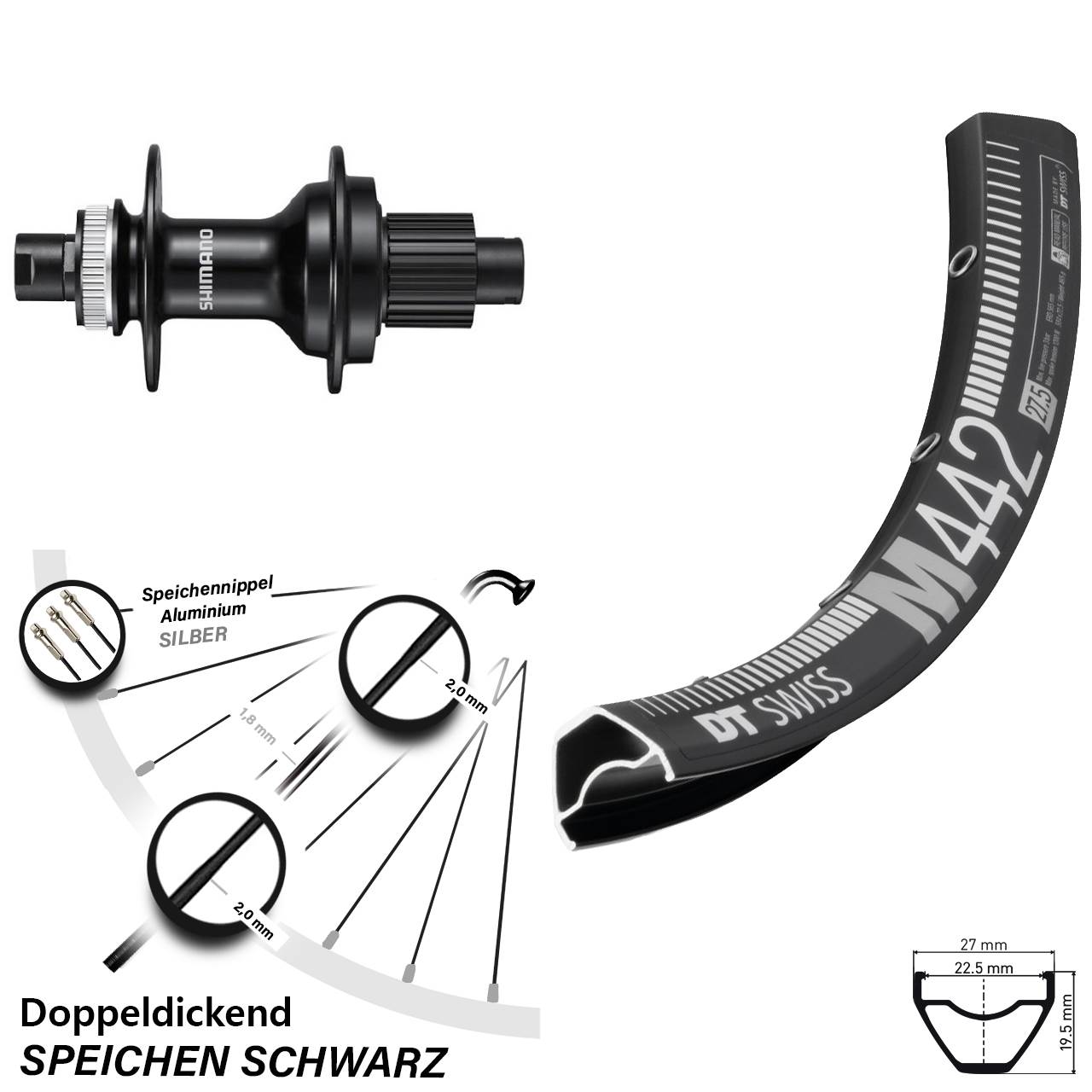 Disc Hinterrad 12x142 29 Zoll DT Swiss M 442 Shimano FH-MT510 Micro Spline
