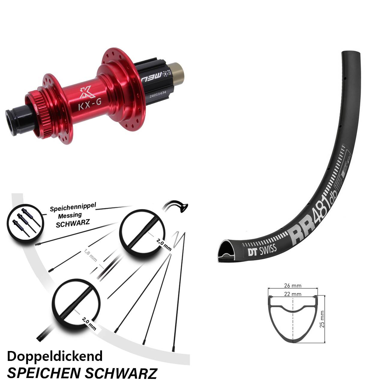 28 Zoll Hinterrad DT Swiss RR 481 KX-G rot N3W 12x142