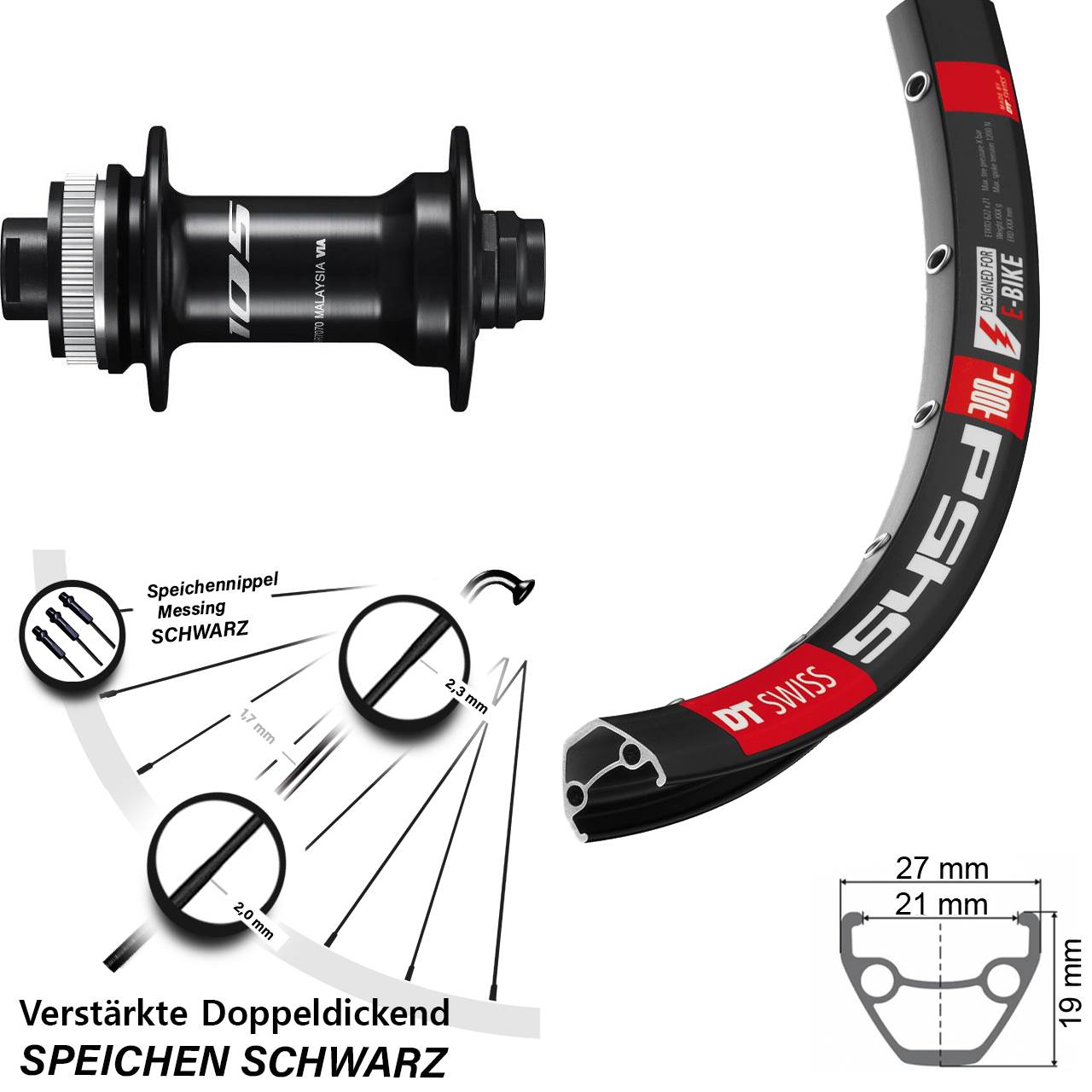 DT Swiss 545 Shimano 105 28 Zoll Disc Vorderrad 12x100