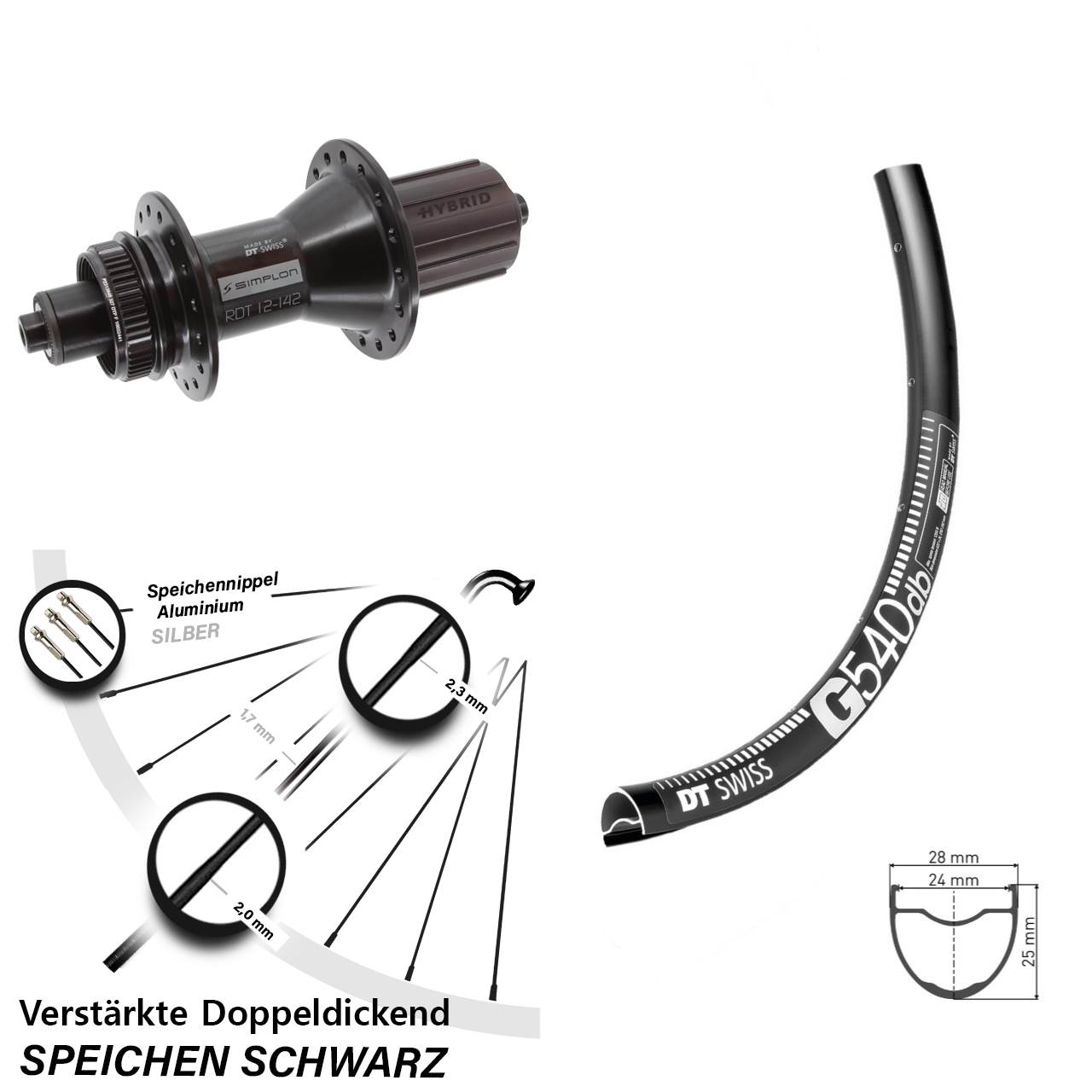 650B DT Swiss G540-370 Hybrid Hinterrad Centerlock für Schnellspanner 8-11 fach HG