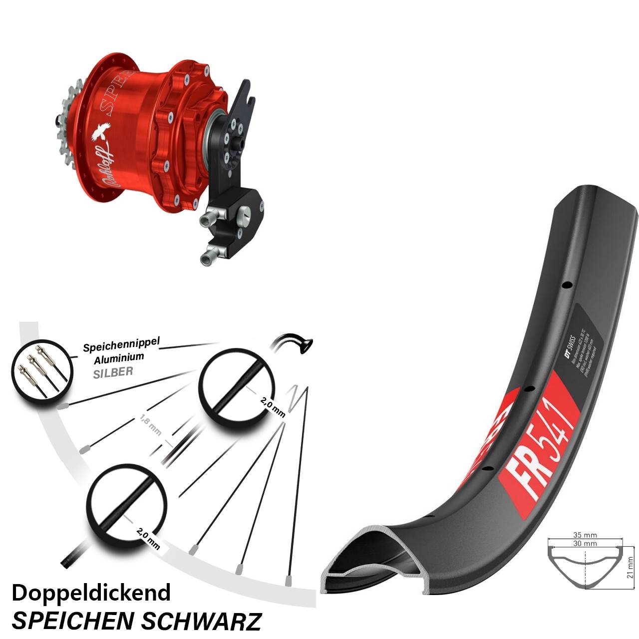 Disc Hinterrrad 29 Zoll DT Swiss FR 541 Rohloff Speedhub 500/14 CC DB OEM2 rot