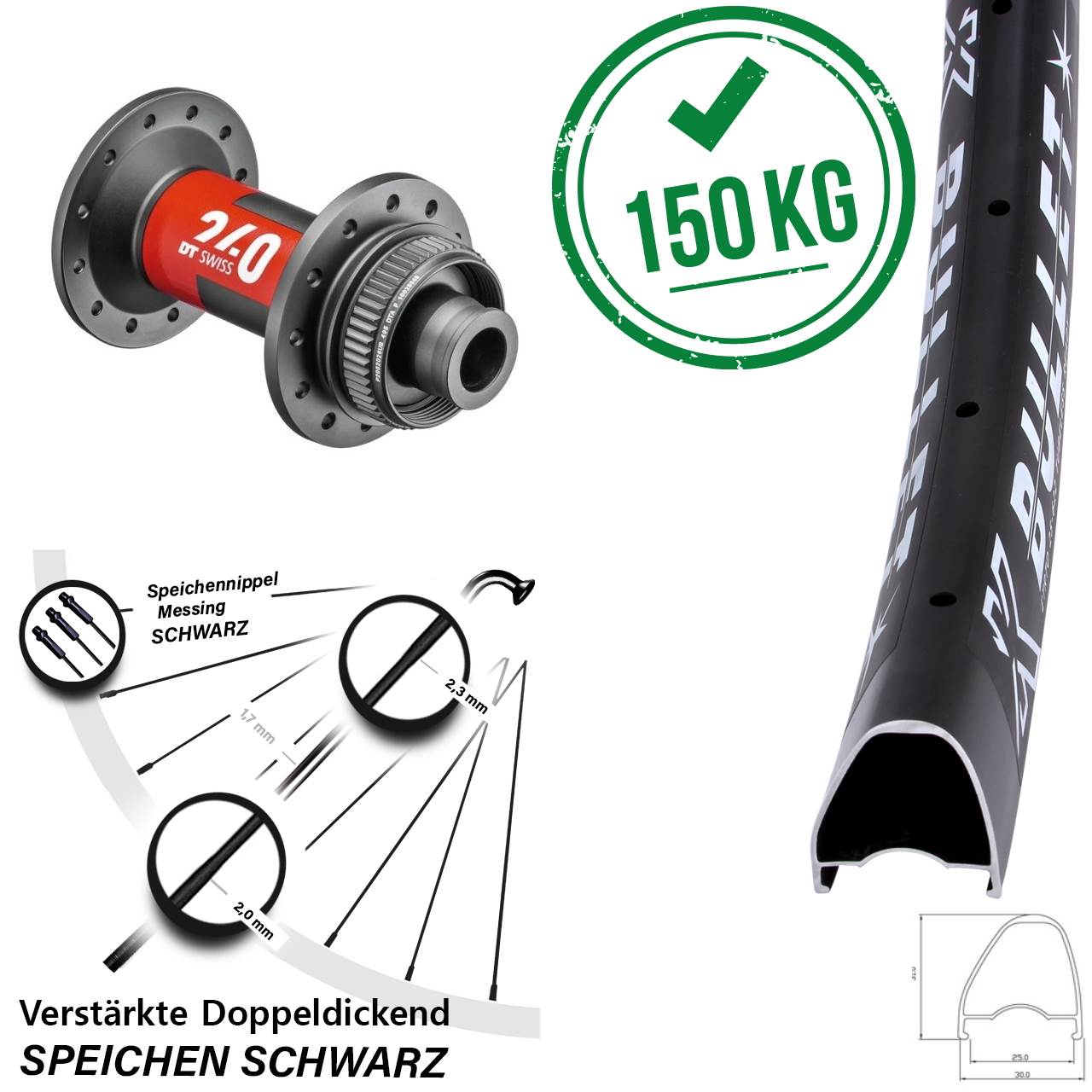 28 Zoll KX Bullet OS DT Swiss 240 Disc Vorderrad 12x100