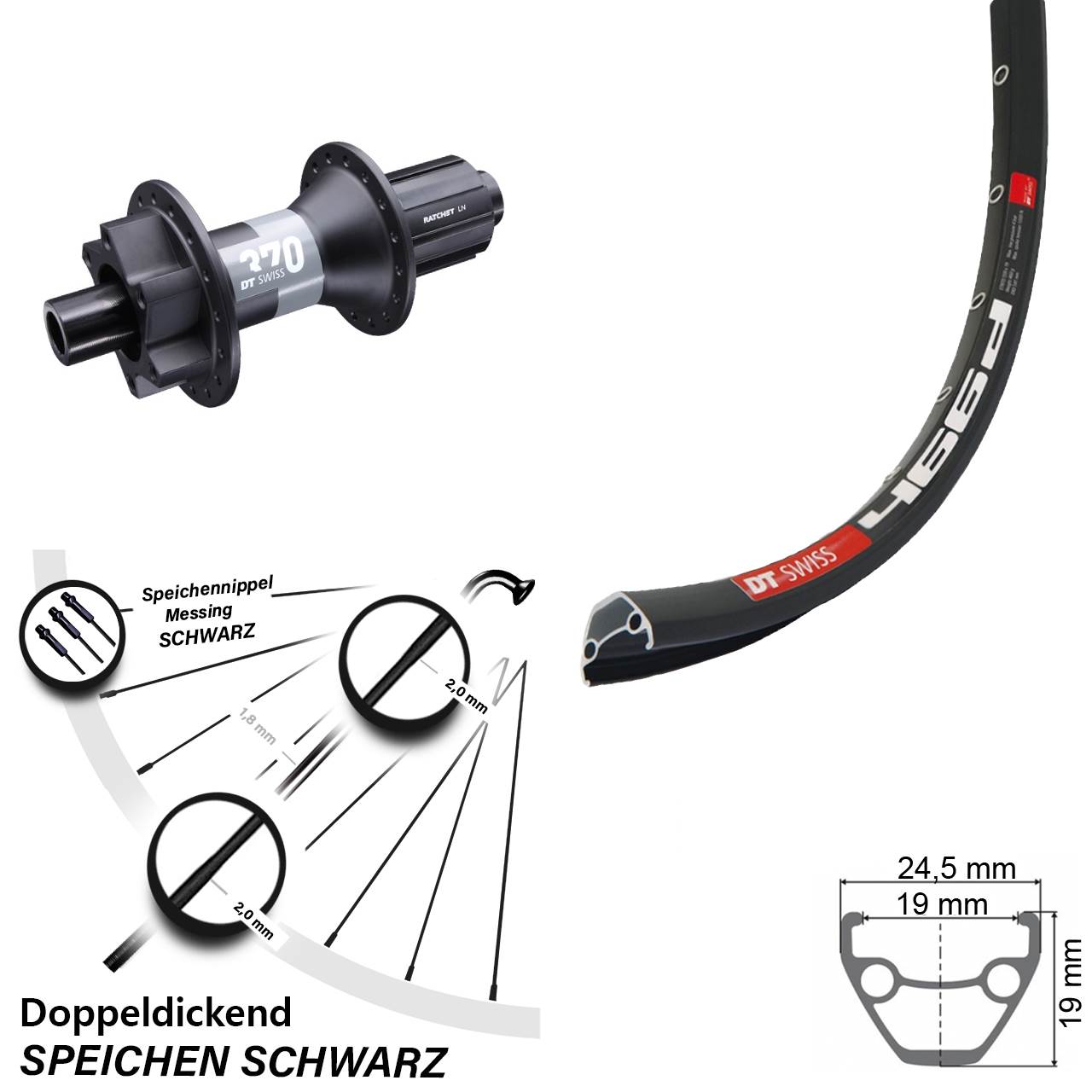 6-Loch Hinterrad 29 Zoll 466d DT Swiss 370 8-11 fach HG 12x148 Boost