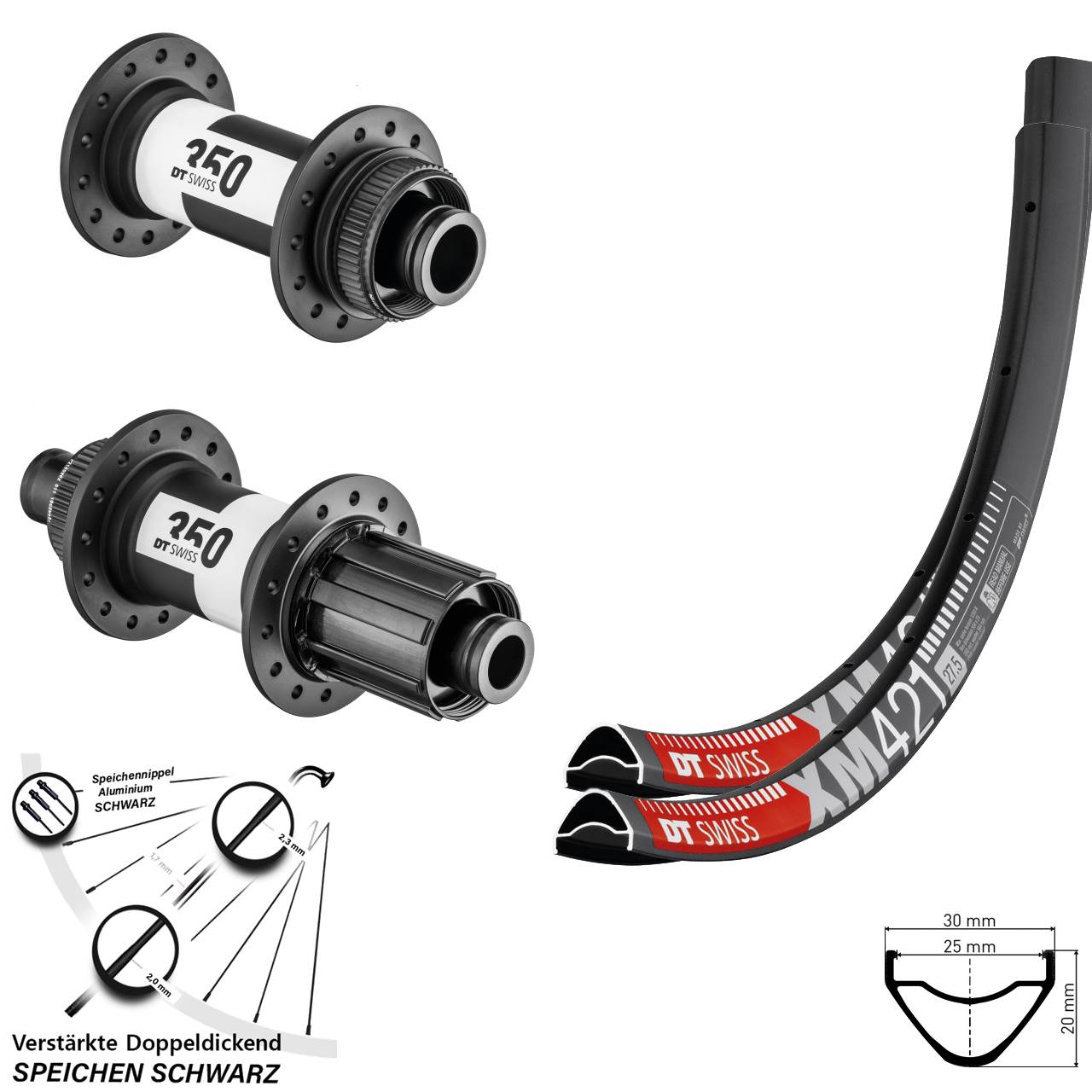 27,5 Zoll DT Swiss XM 421-350 Boost Laufradsatz 15x110 12x148 8-11 fach