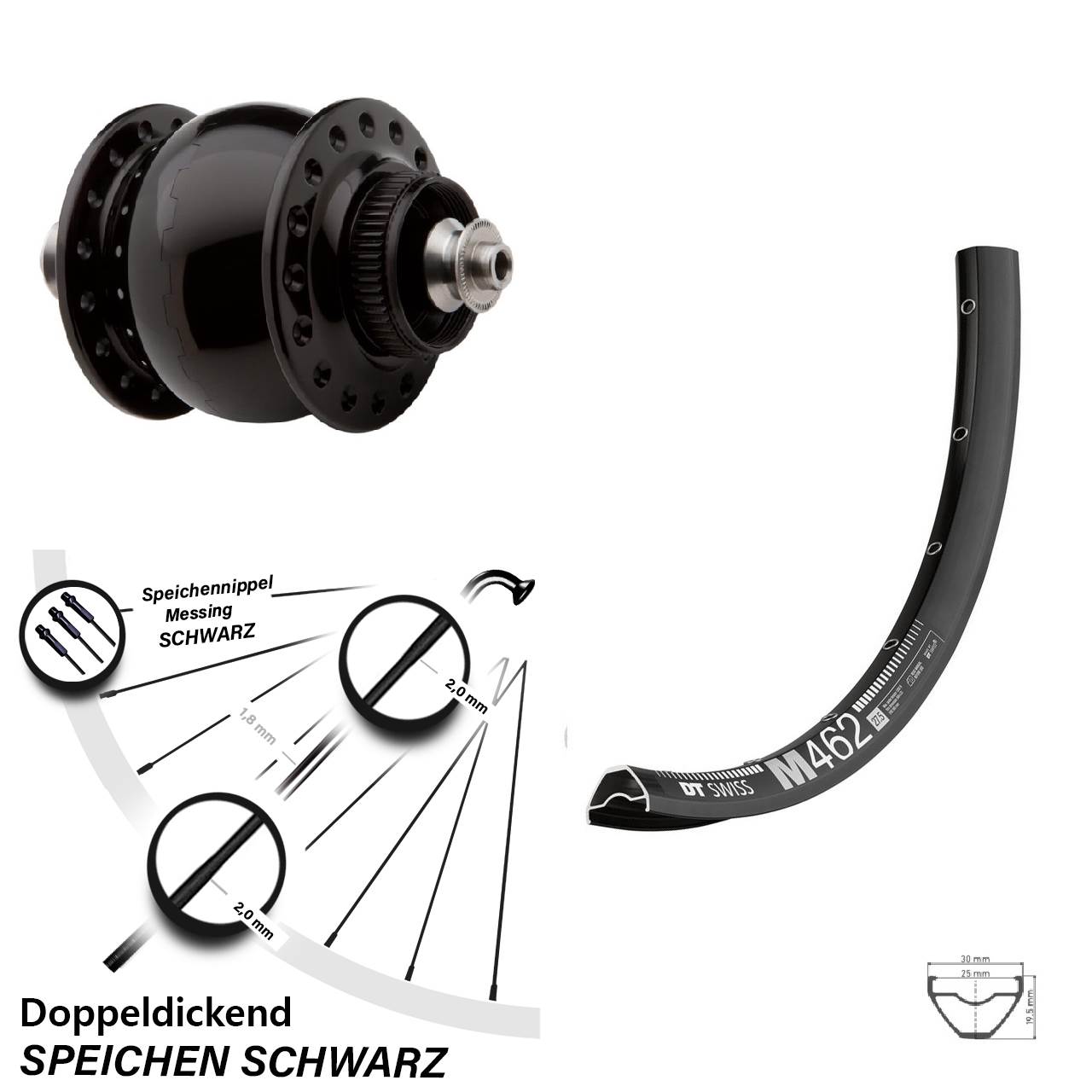 SONdelux DT Swiss M 462 650B Centerlock Dynamovorderrad für Schnellspanner