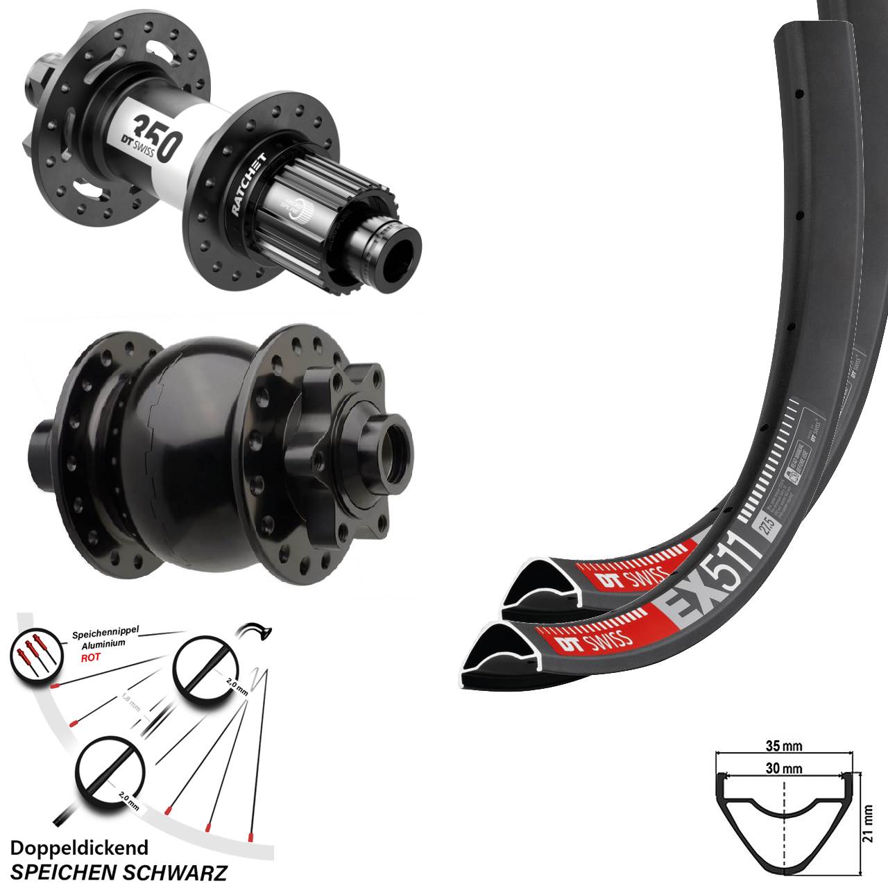 29 Zoll EX511 DT Swiss 350 Dynamo SON 28 Boost Laufradsatz Micro Spline