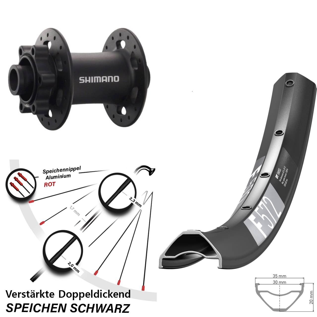 650B DT Swiss F572 Shimano Deore XT HB-M758 Vorderrad 6-Loch 15x100