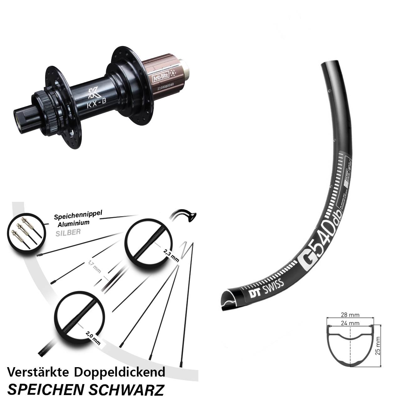 28-29 Zoll Hinterrad verstärkt DT Swiss G 540 KX-B Boost 12x148 mm Centerlock 8-12 fach