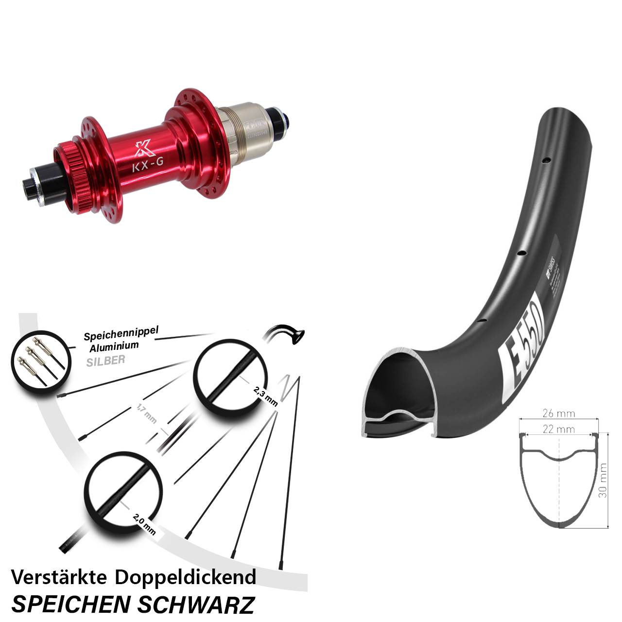 Disc Hinterrad QR 28 Zoll DT Swiss E550 KX-G rot SRAM XDR