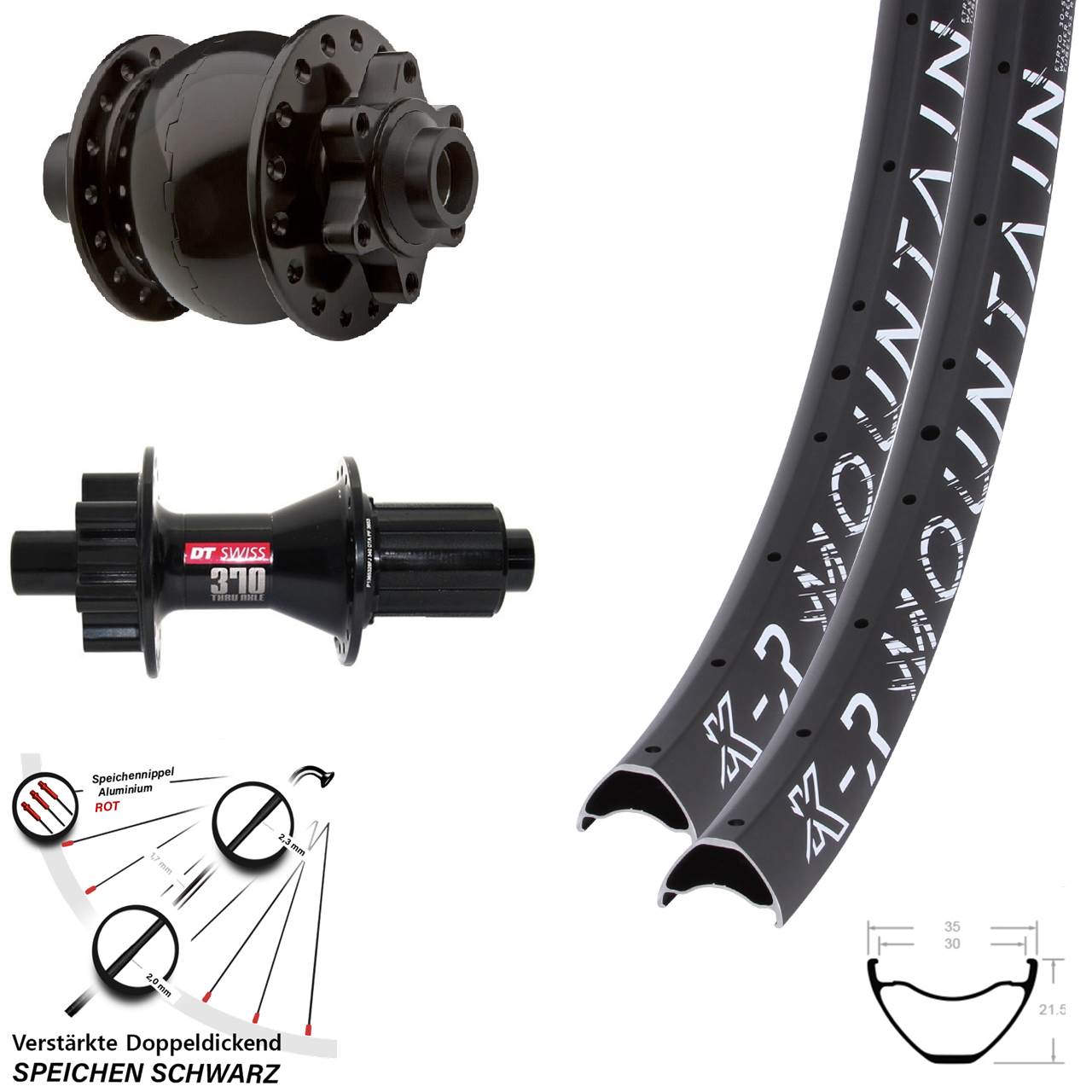 Laufradsatz 6-Loch 15x100 12x142 27,5 Zoll KX-R Mountain 370 Hybrid SON 28 8-11 fach HG