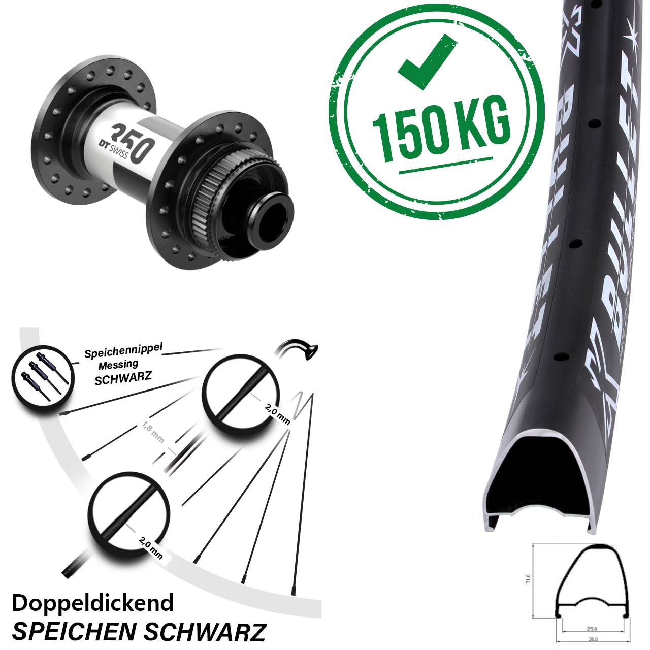 28 Zoll KX Bullet OS Vorderrad DT Swiss 350 12x100 Centerlock