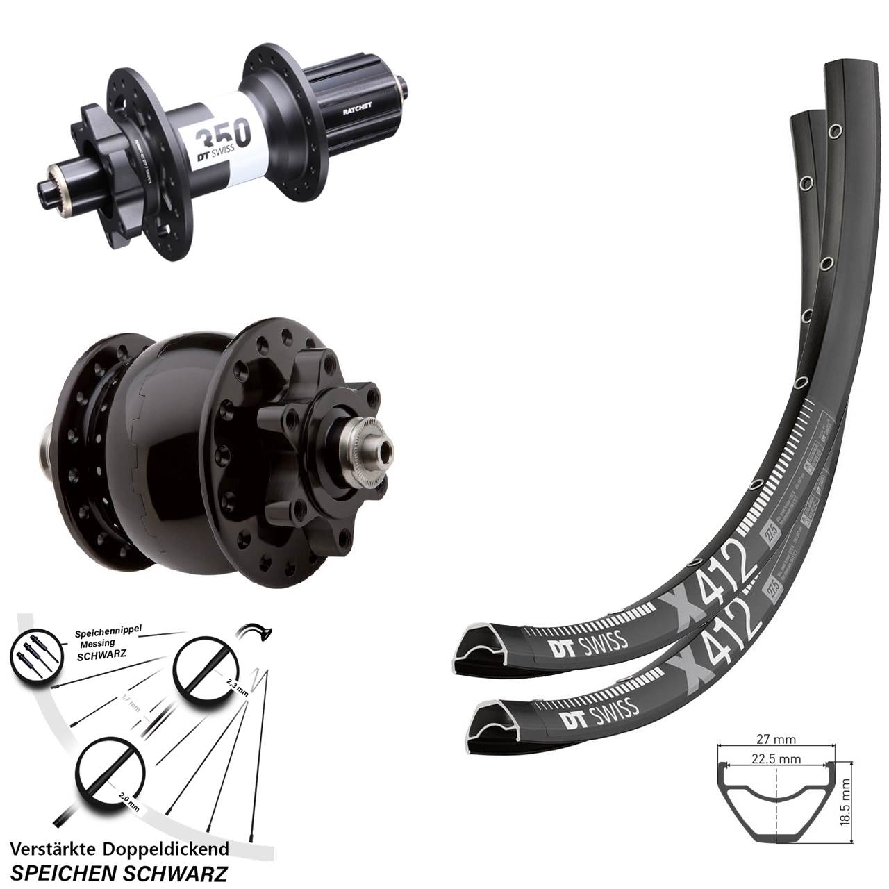 29 Zoll Laufradsatz DT Swiss X412-350 SON 28 Disc 6-Loch 8-11 fach HG für Schnellspanner