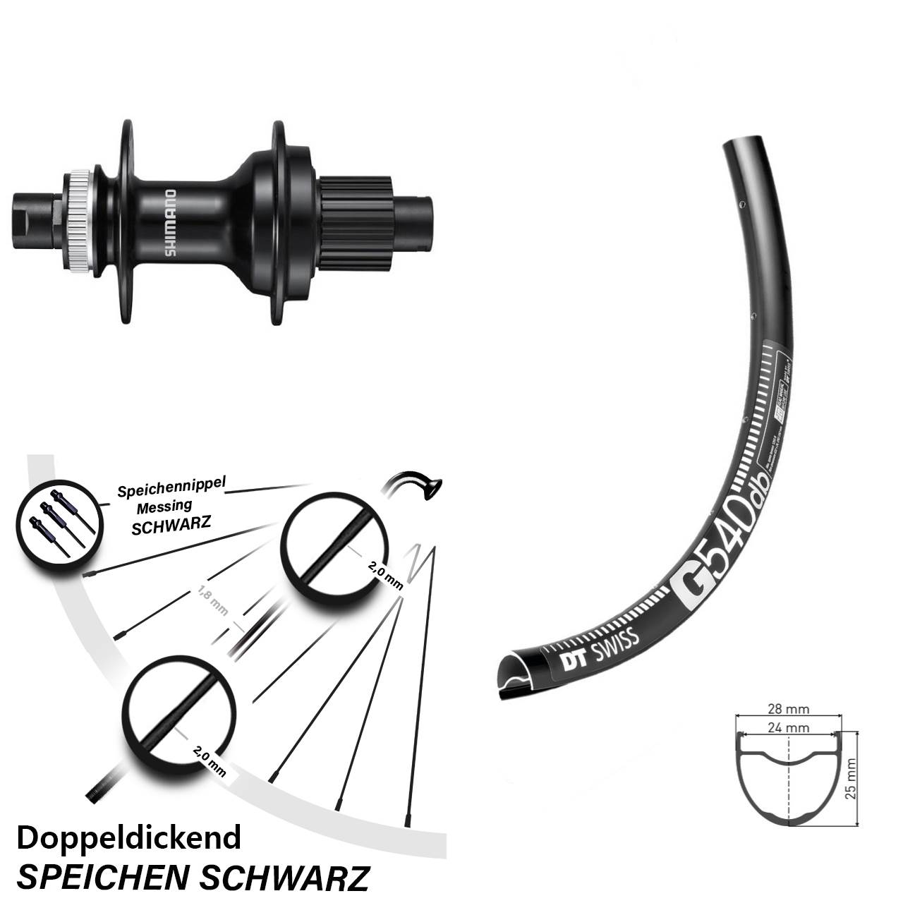 Disc Laufrad 28 Zoll DT Swiss G 540 Shimano FH-MT510 Micro Spline 12x142