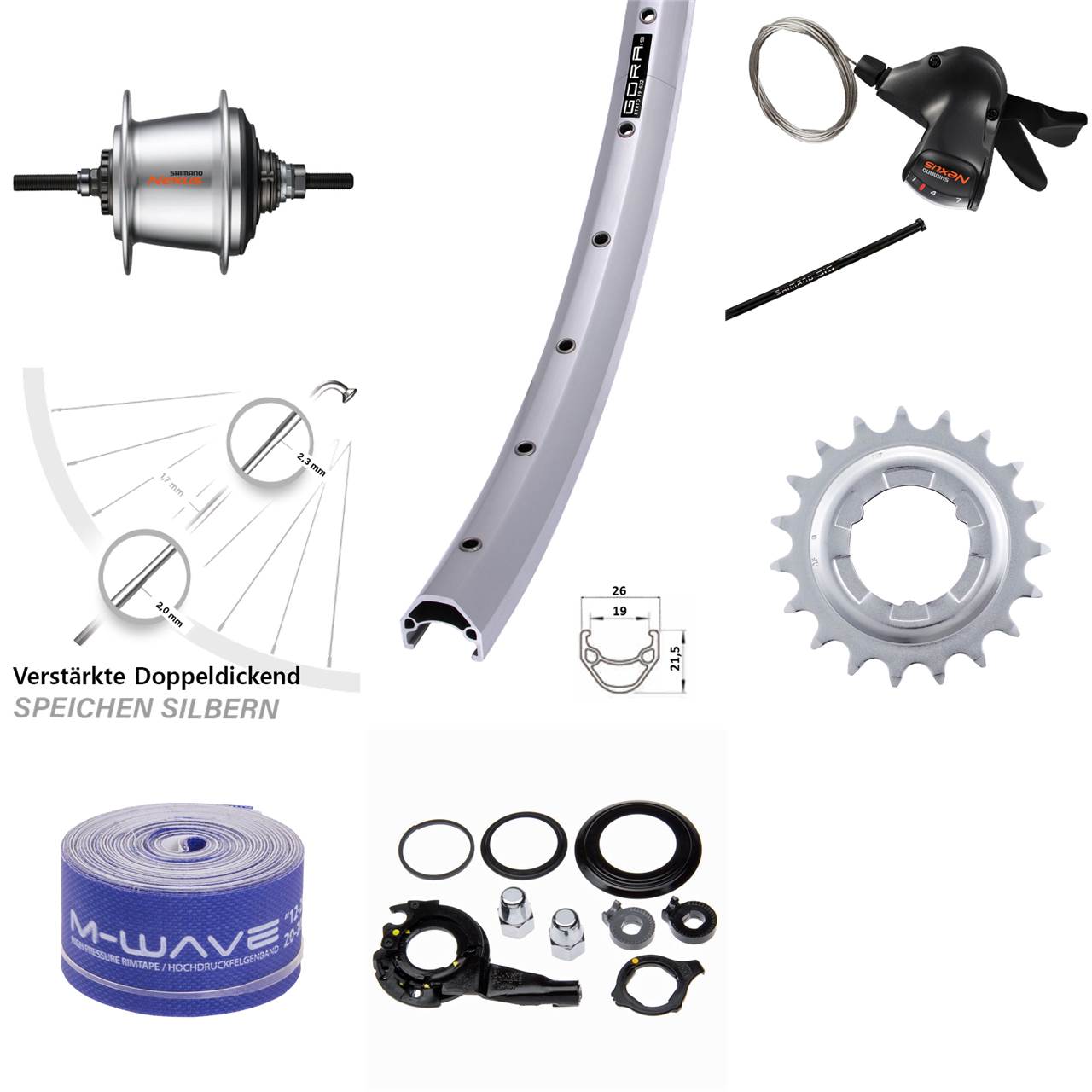 28 Zoll Hinterrad Gora 19 Shimano SG-C3001-7R 7 Gang Nexus Freilauf silbern