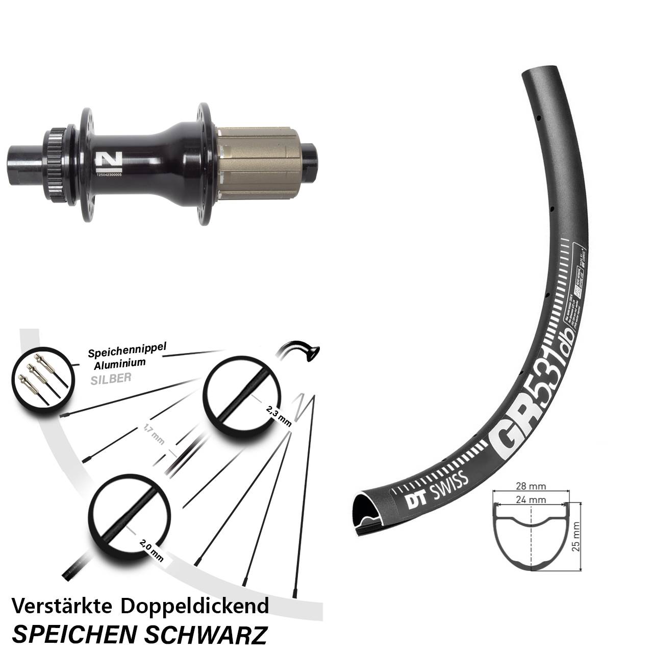 Hinterrad Centerlock 12x142 28 Zoll DT Swiss GR531 Novatec D792SB 8-12 fach