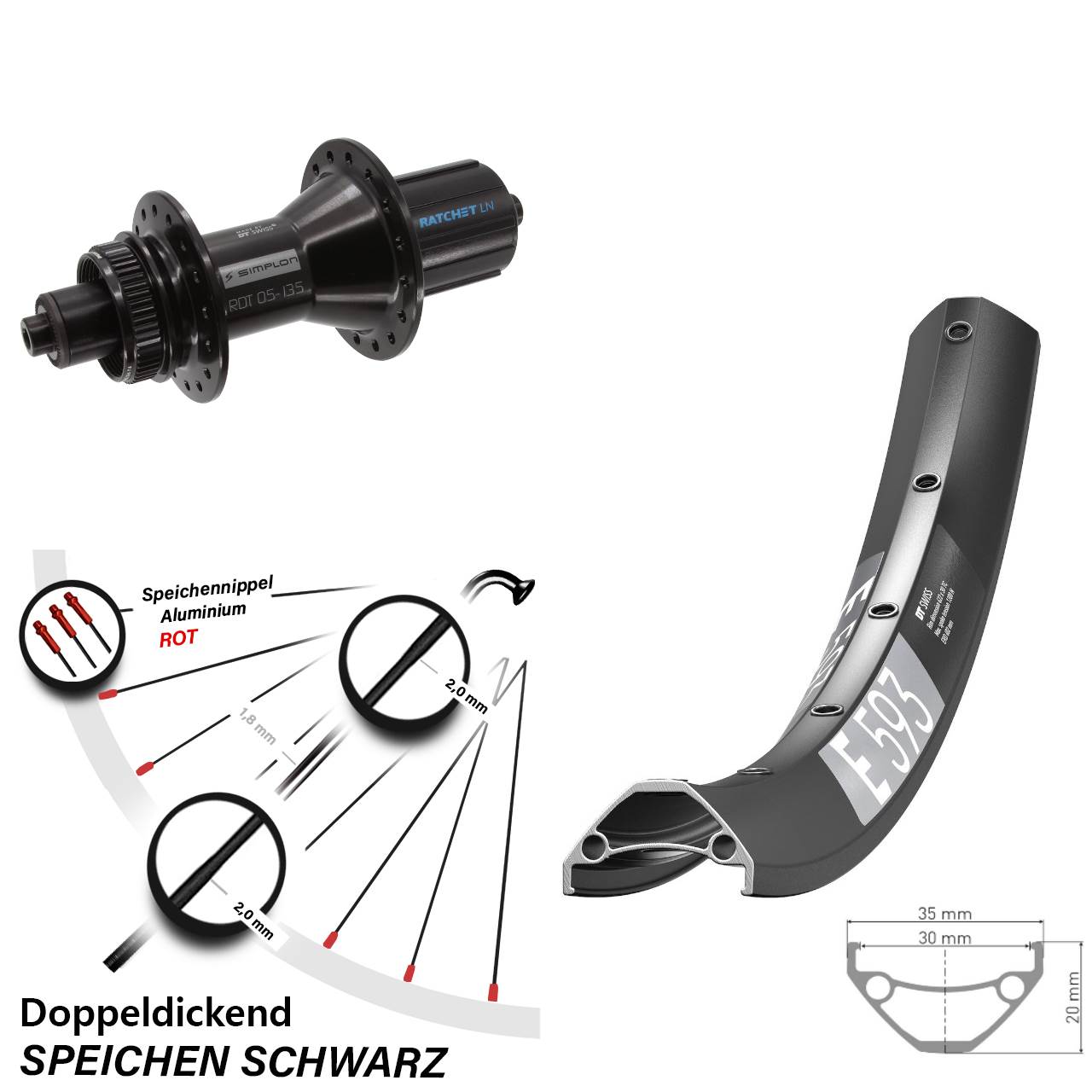 Hinterrad Centerlock 27,5 Zoll DT Swiss E 593-370 Hybrid 8-11 fach QR