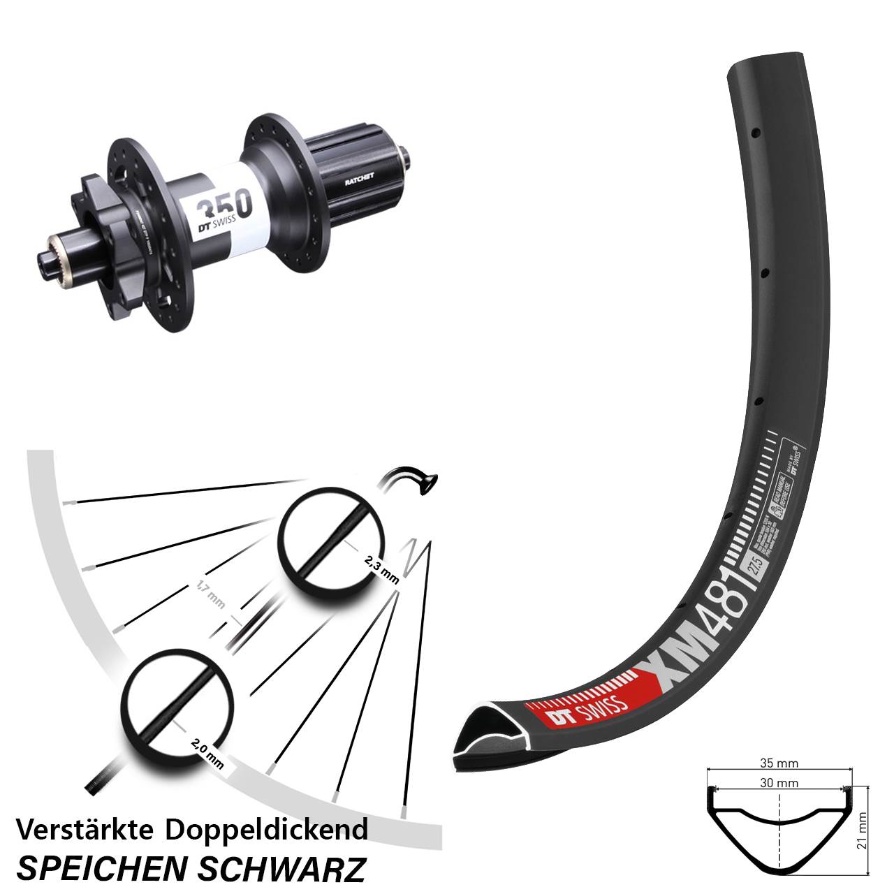 DT Swiss XM 481-350 27,5 Zoll 6-Loch Hinterrad QR Boost 8-11 fach