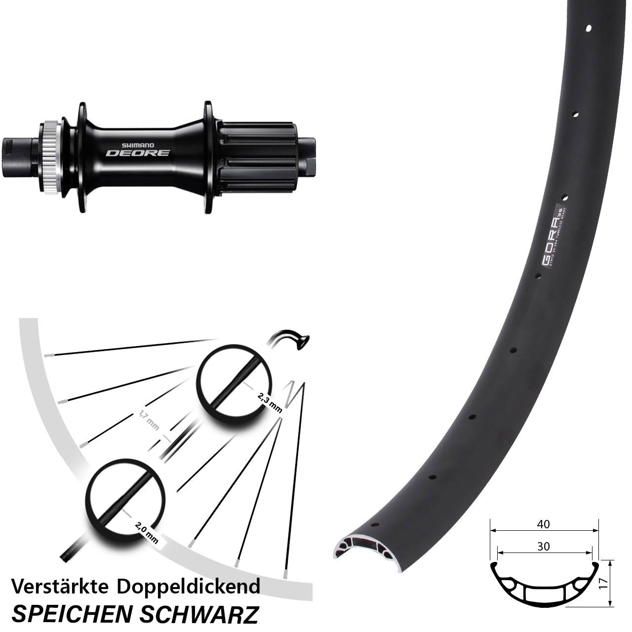 Hinterrad 27,5 Zoll Gora 35 12x142 mm Shimano Deore FH-M6010