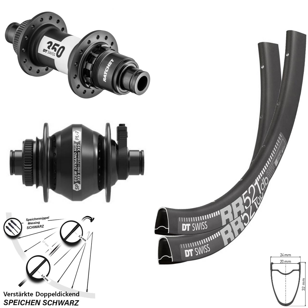 DT Swiss RR521-350 Ratchet 36 Shutter PL-7 28 Zoll Disc Laufradsatz 12x100/142 SRAM XDR