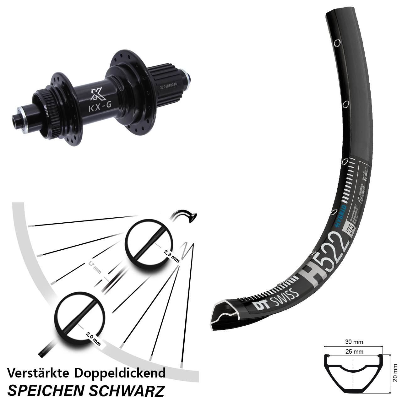 28 Zoll DT Swiss H522 KX-GS verstärkt Centerlock Hinterrad QR Micro Spline