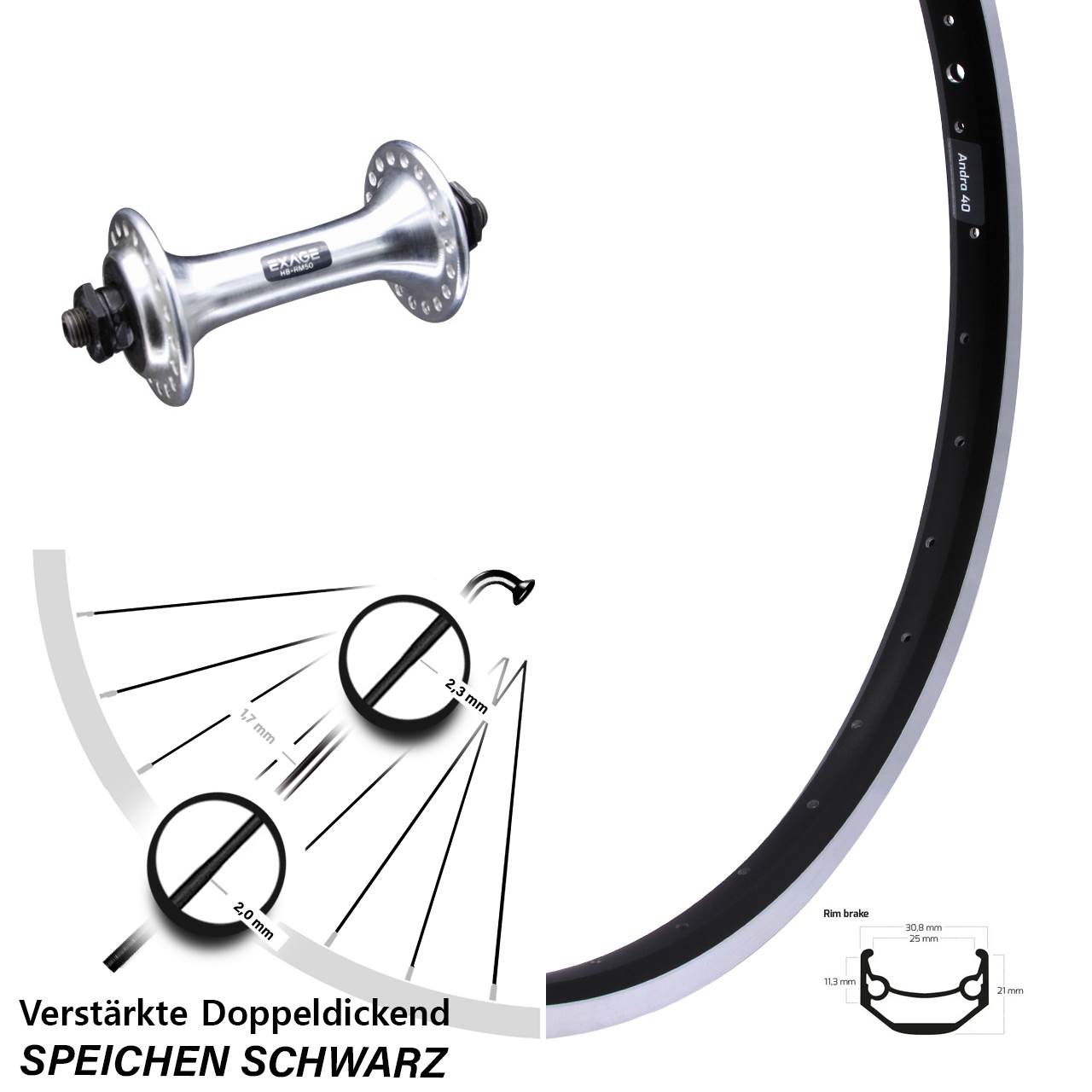 Vorderrad 27,5 Zoll Ryde Andra 40 Shimano Exage für Schnellspanner