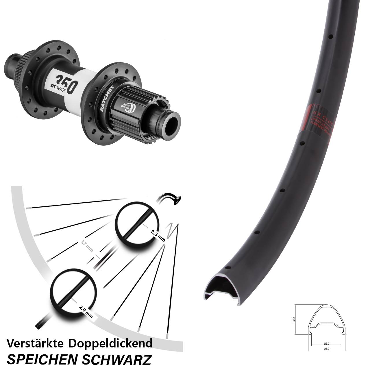 KX Clue DT Swiss 350 Ratchet 36 27,5 Zoll Centerlock Hinterrad 12x148 Boost Micro Spline