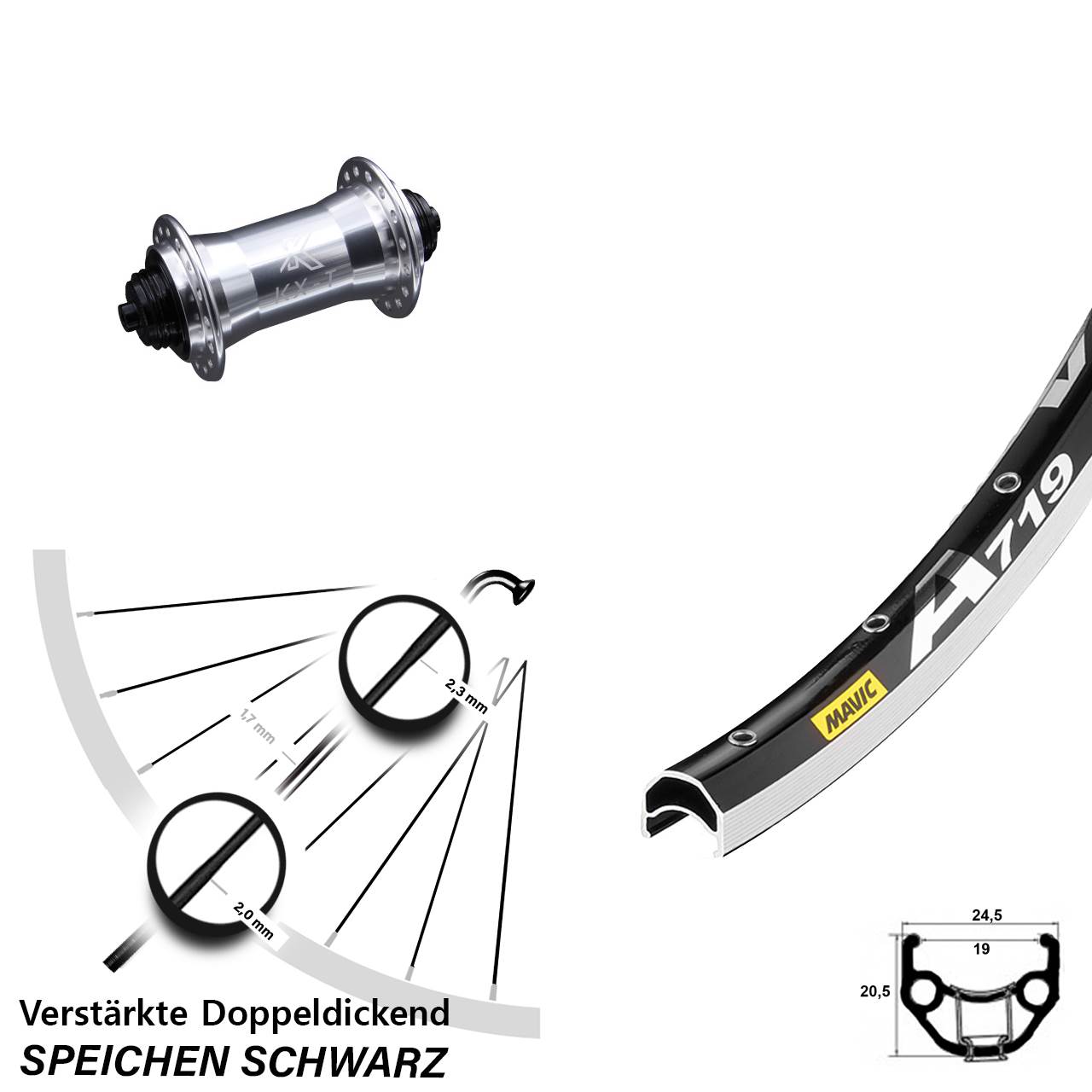 28 Zoll Mavic A719 KX-T verstärkt Laufrad QR