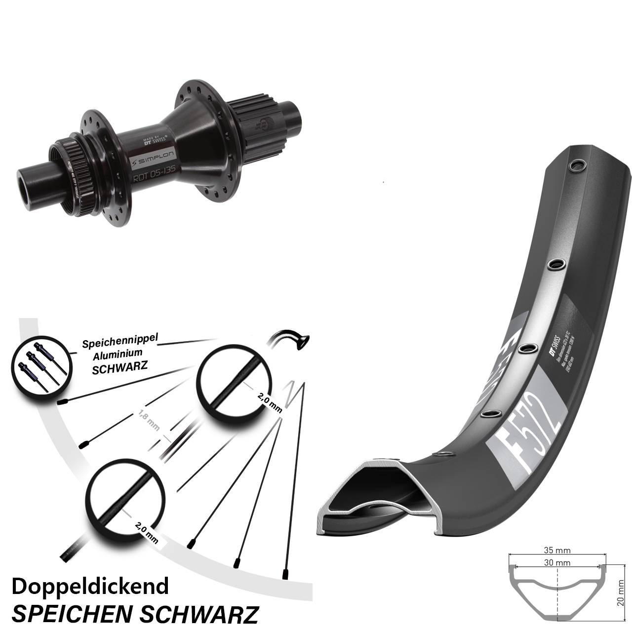 29 Zoll DT Swiss F 572-370 Hybrid Hinterrad Centerlock 12x142 Micro Spline
