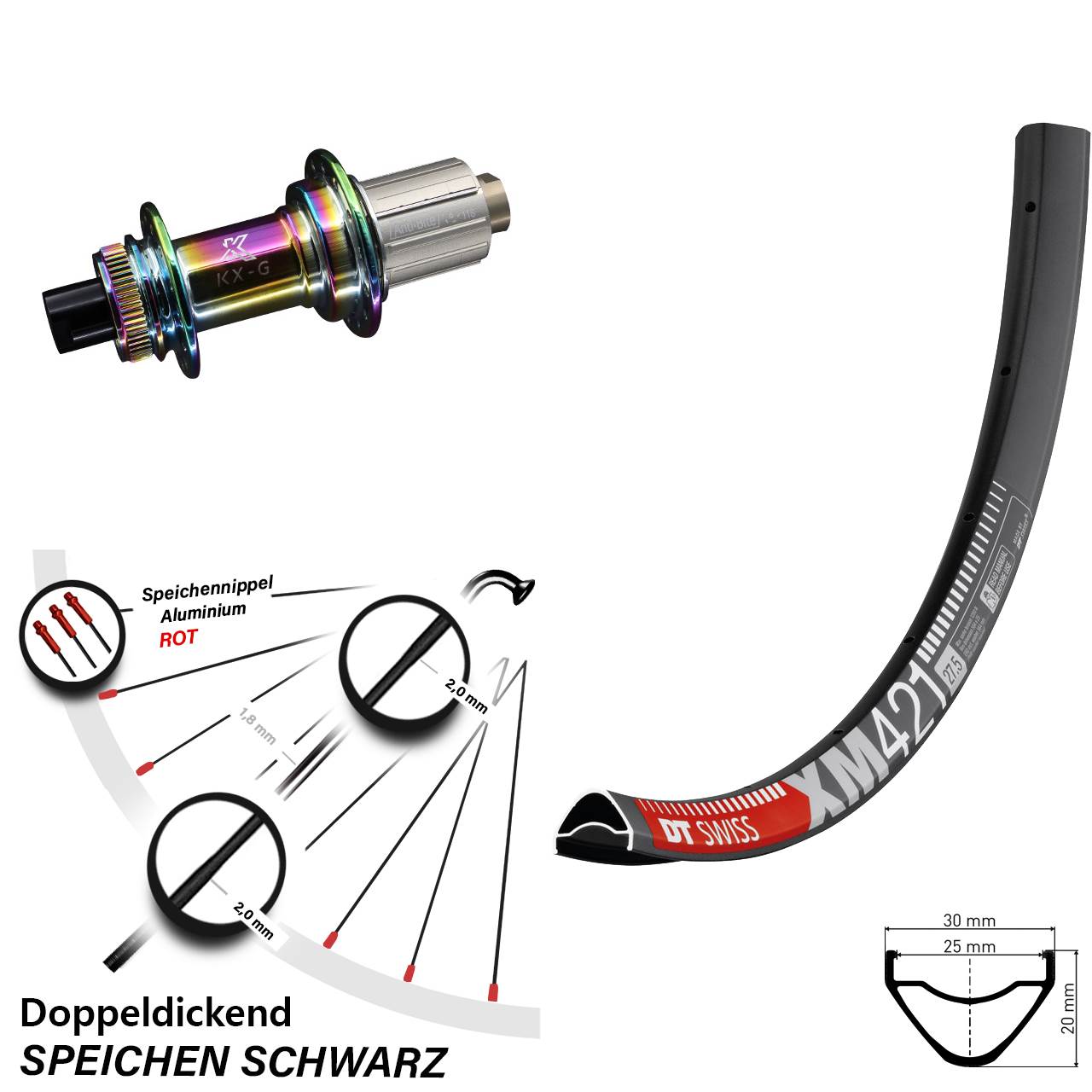 27,5 Zoll DT Swiss XM 421 Hinterrad KX-G 8-12 fach 12x142